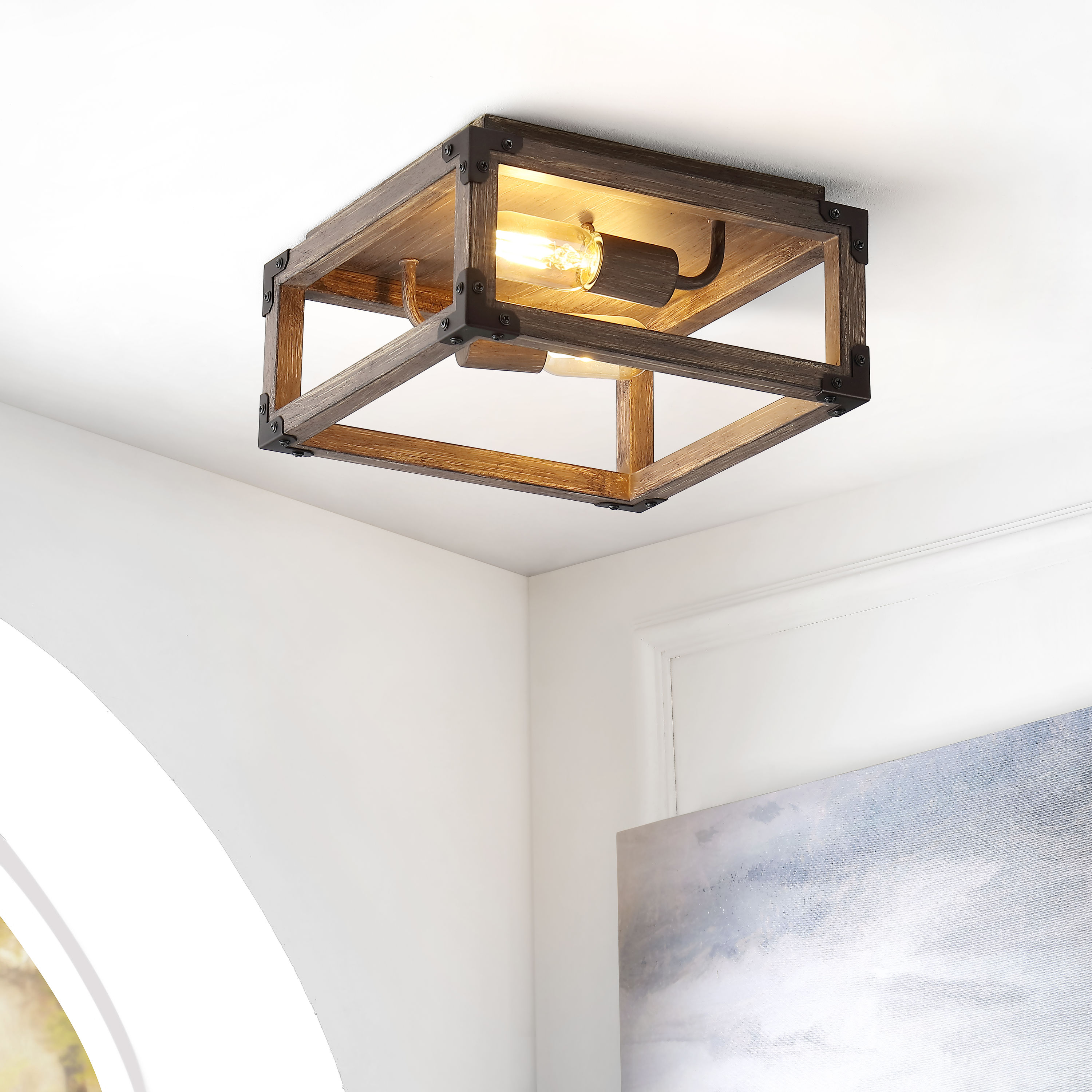 Farmhouse 11.5" Brown Iron LED Flush Mount Ceiling Light
