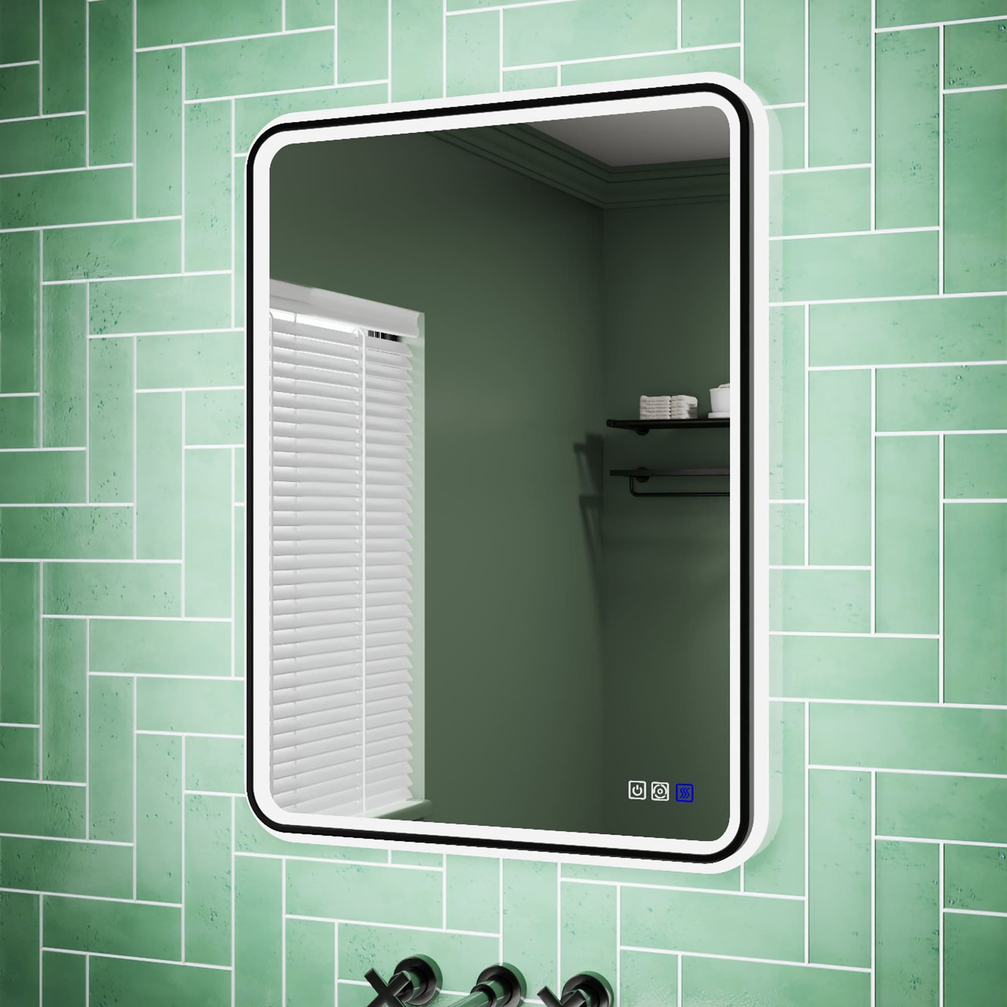 ExBrite EXBMV82432 24-Inches x 32-Inches Framed Rectangle Dimmable Lighted Fog Free Bathroom Vanity Mirror ( Black )