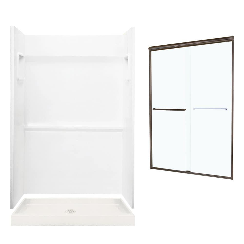 SWAN SVP3448010-M44570BC Veritek 5 -Piece 34-in W x 48-in L x 72-in H Rectangular Alcove shower kit ( Center Drain) Base, Wall, Door Drain and Dark bronze Hardware Included