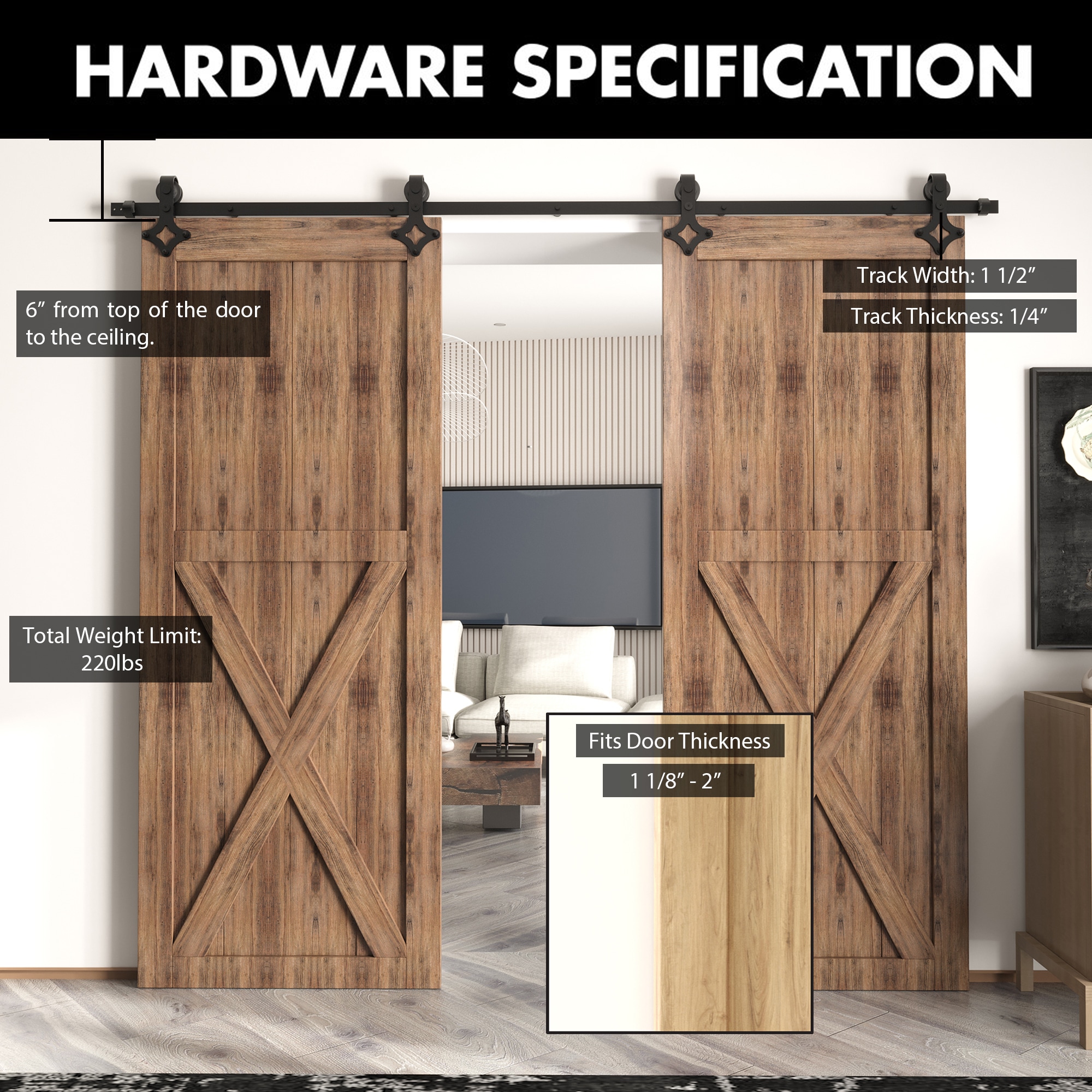 HOMACER LX2TGH144C Barn-Door-Roller-Kits - View #3