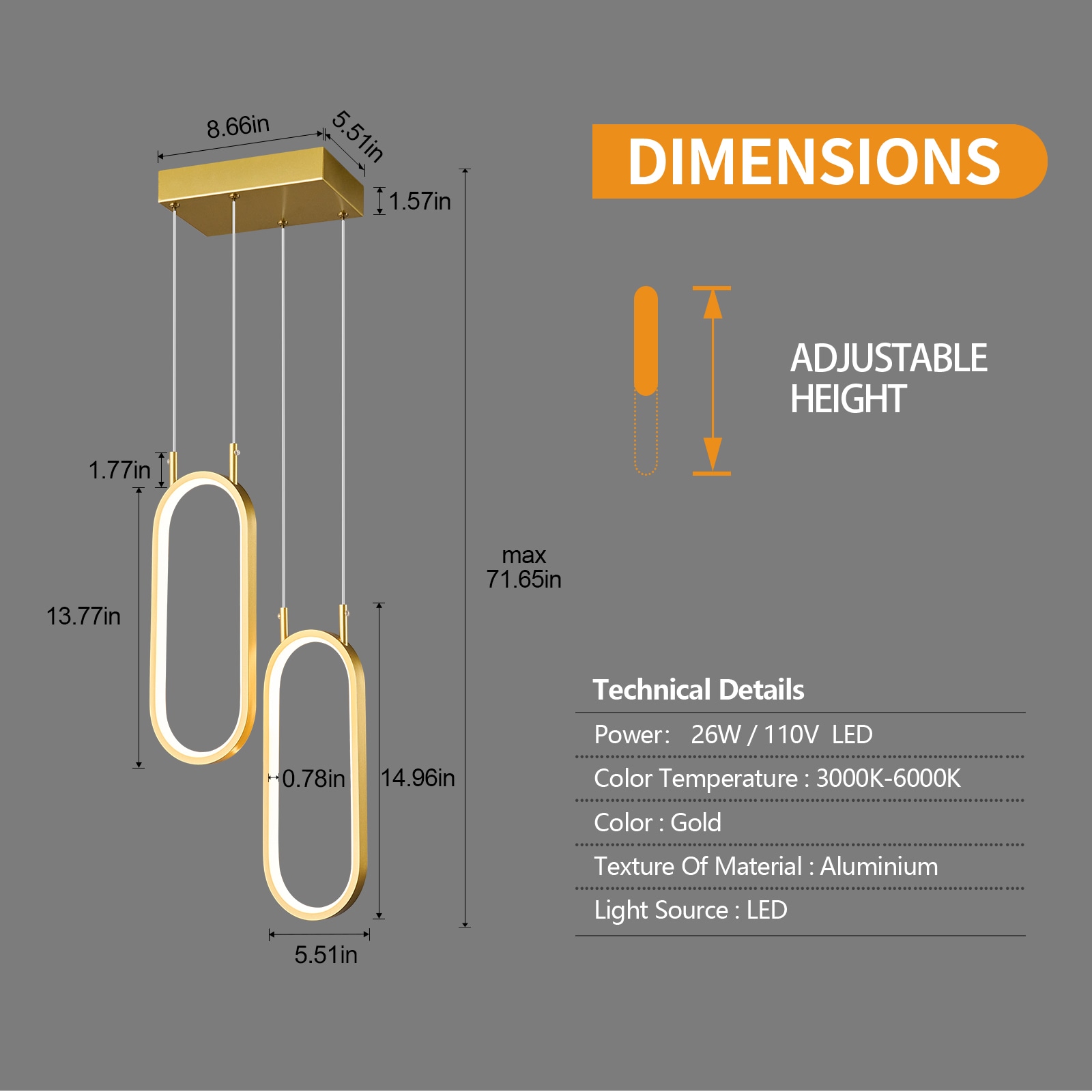ZHLLMQ JP-235-2C-GOLD Pendant-Lights - View #2