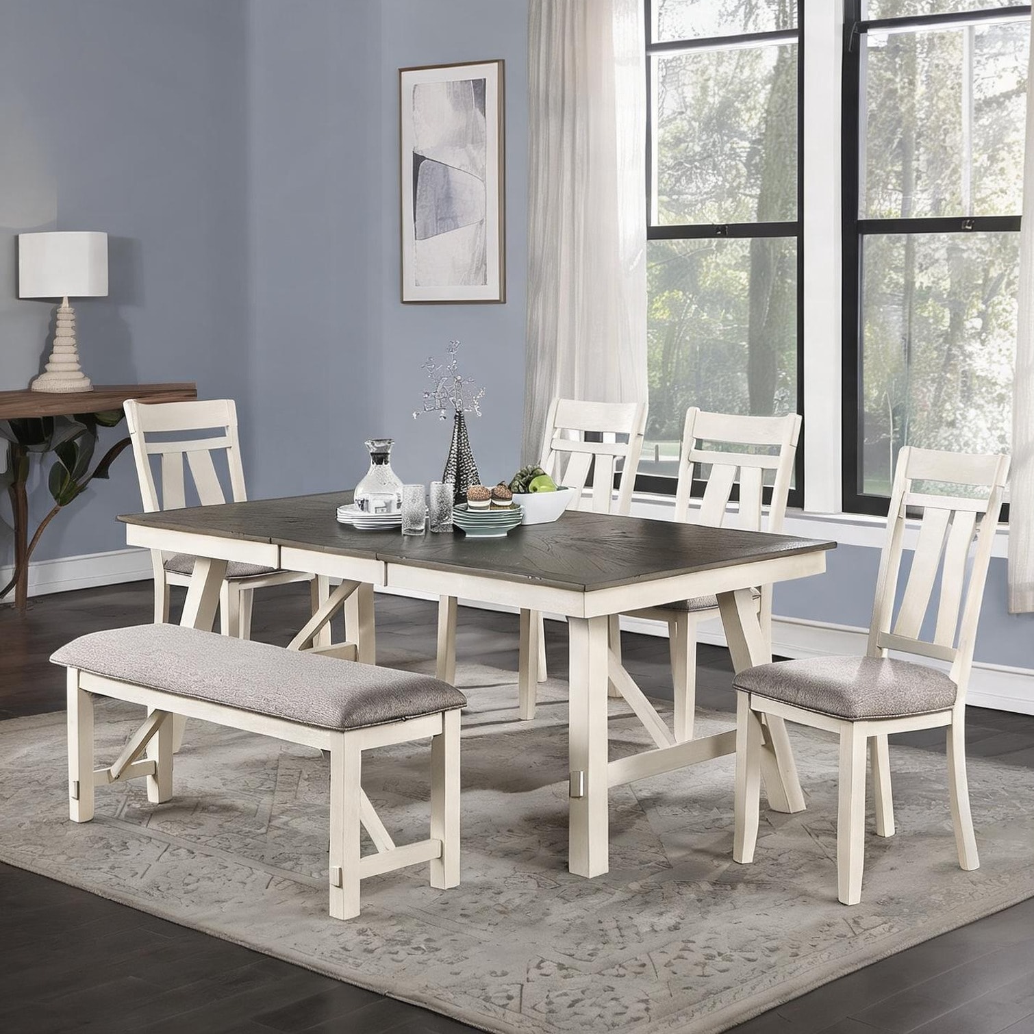 SunJet Gray-Toned Solid Wood Farmhouse Dining Table with Extendable ...