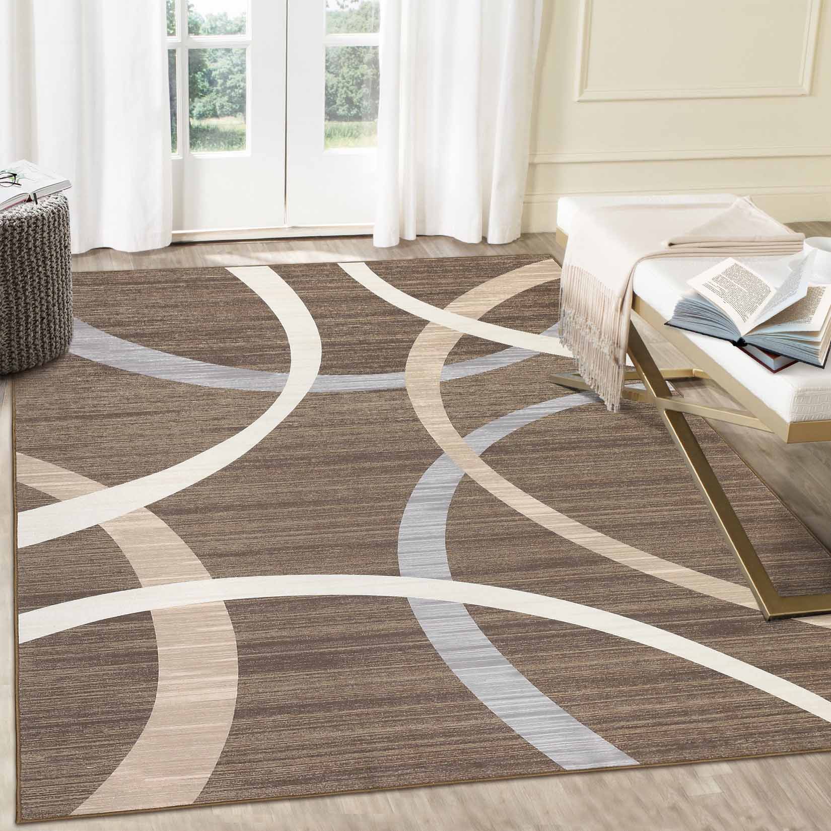 Garvee YXY-LO-PHO-150H9GPA 5 x 7 (ft) Loomed Polyester Brown Rectangular Indoor Geometric Mid-Century Modern Machine washable Area rug