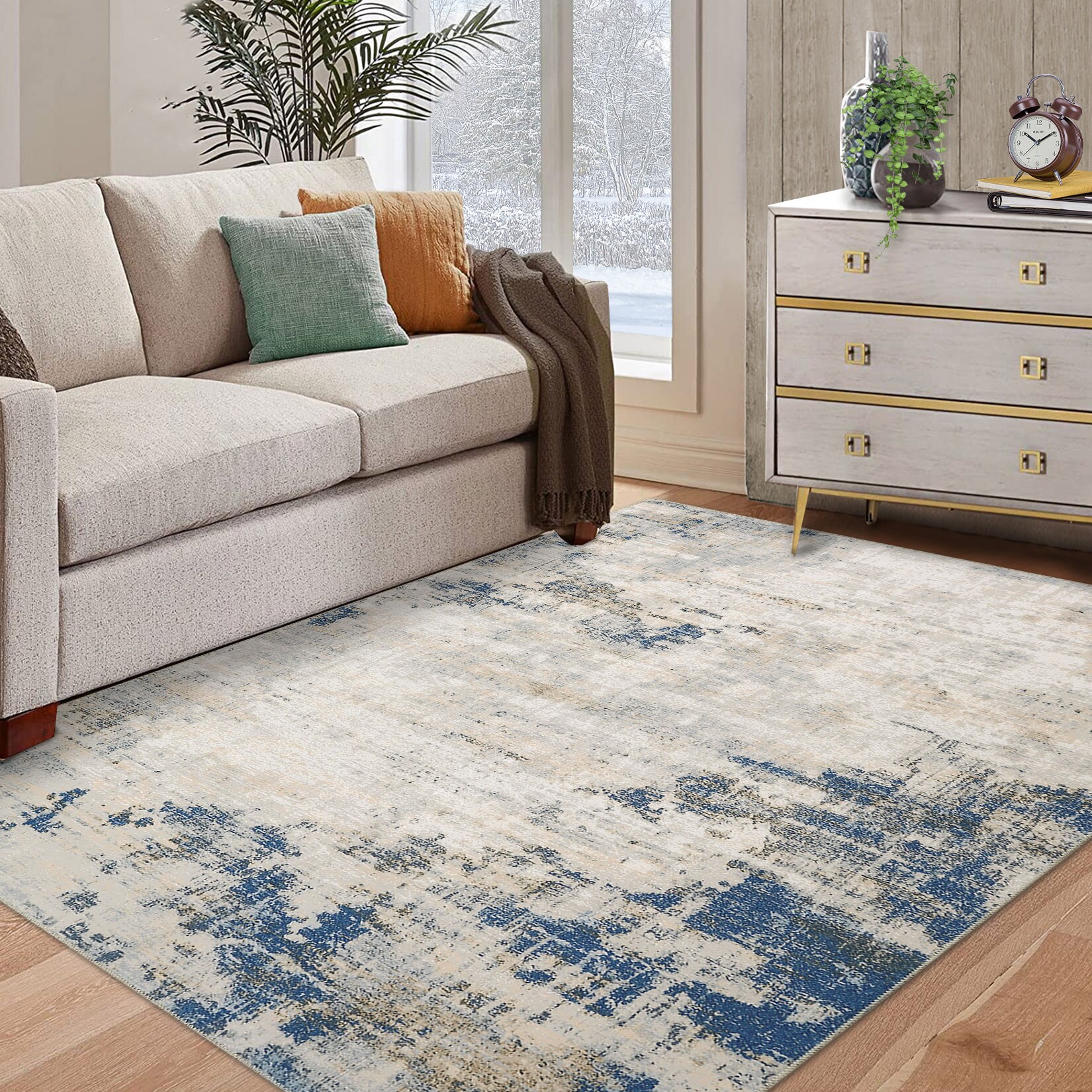 Garvee YXY-LO-PHO-0ZGQLANC 4 x 6 (ft) Loomed Polyester Blue/Yellow Rectangular Indoor/Outdoor Abstract Mid-Century Modern Machine washable Area rug