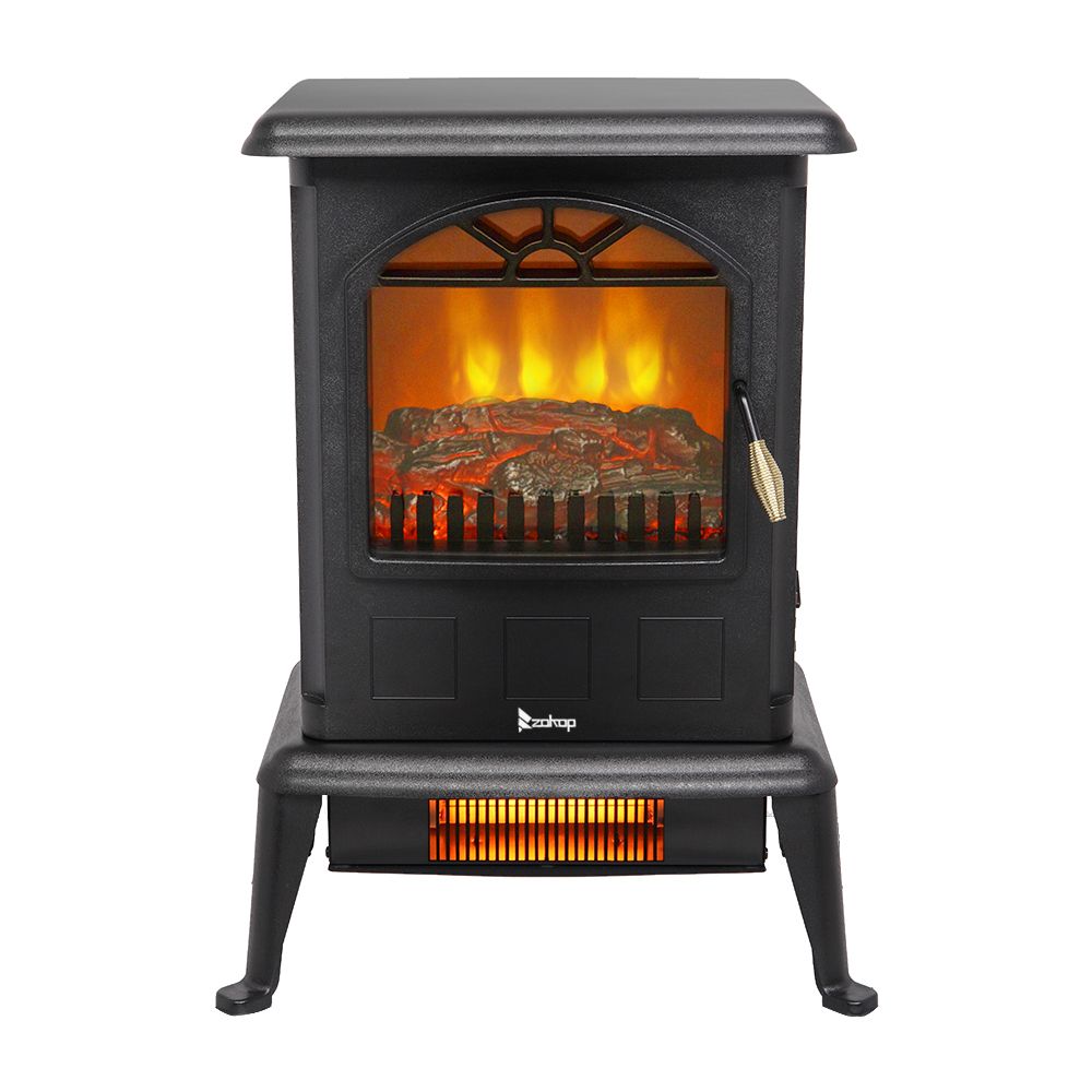 Tatayosi Electric Fireplace Stove Space Heater 1500W Portable Freestanding with Thermostat Realistic Flame Logs Vintage Design for Corners