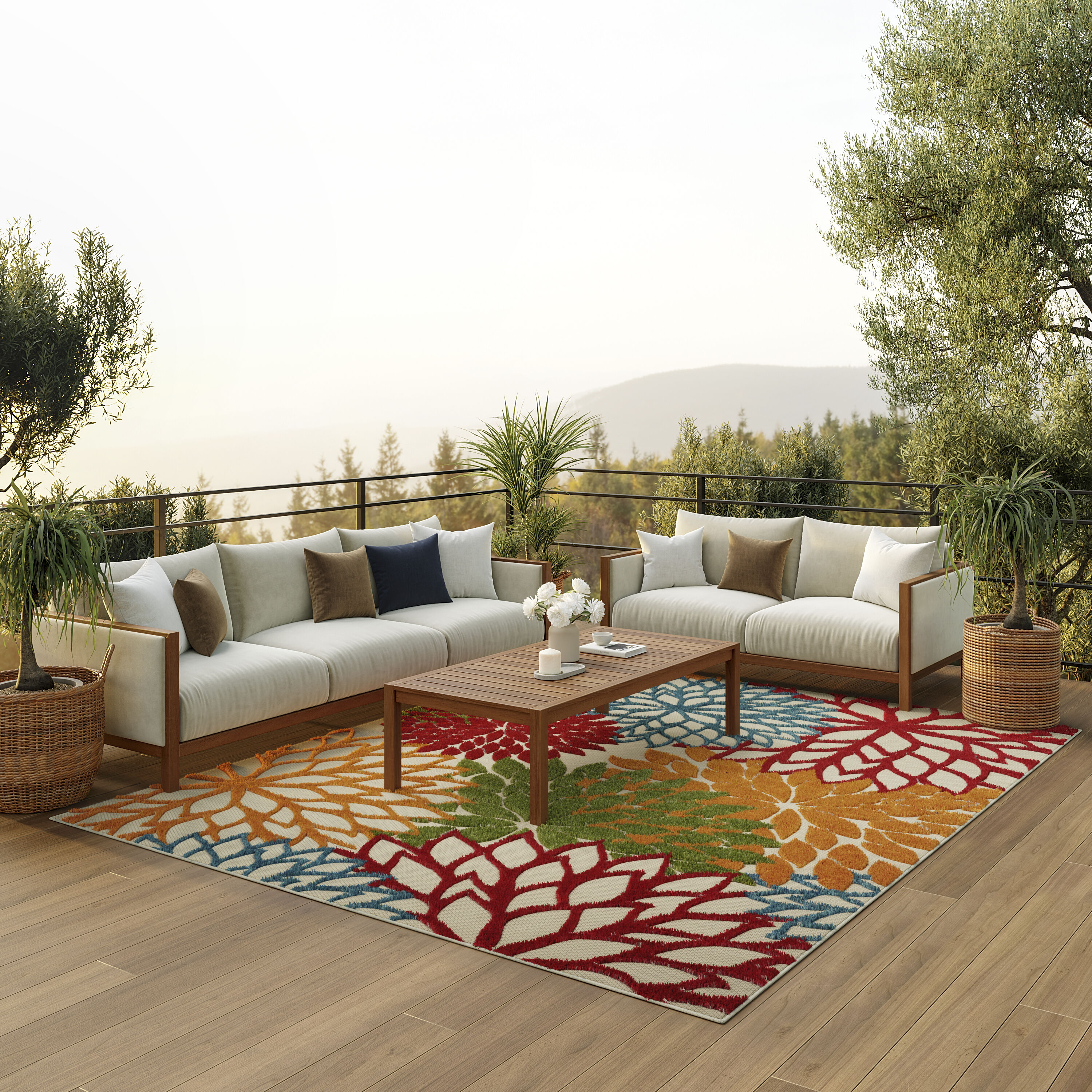 Nourison 24269 Aloha 8 x 10 (ft) Loomed Multi Rectangular Indoor/Outdoor Abstract Tropical Area rug