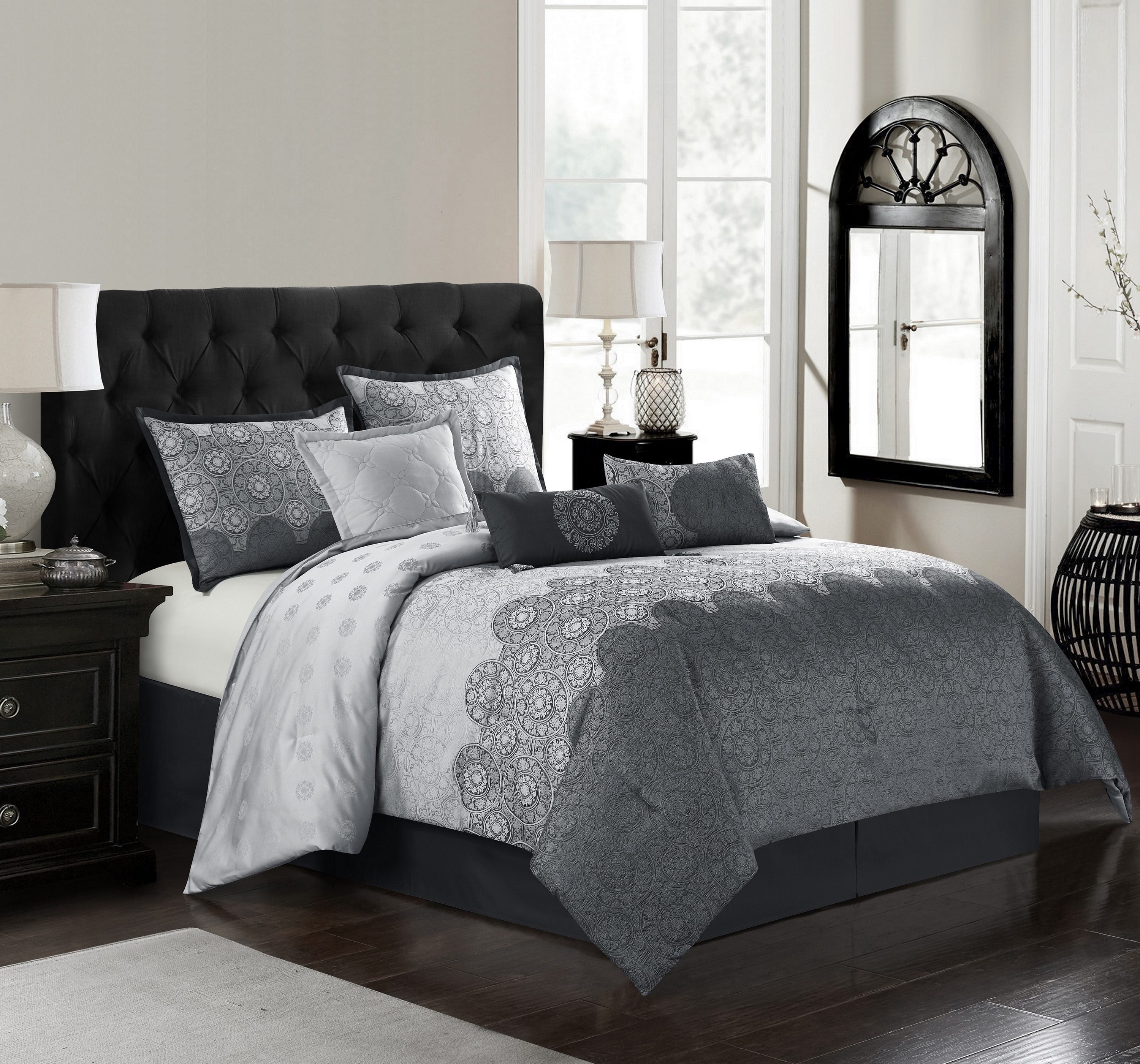 Nanshing HARWICK7-K 7 -Piece Grey King Comforter Set
