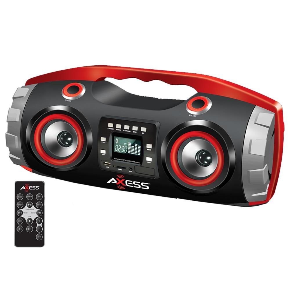 Axess Portable FM Radio CD/MP3/USB/SD Boombox with Heavy Bass and Bluetooth-Red  at 