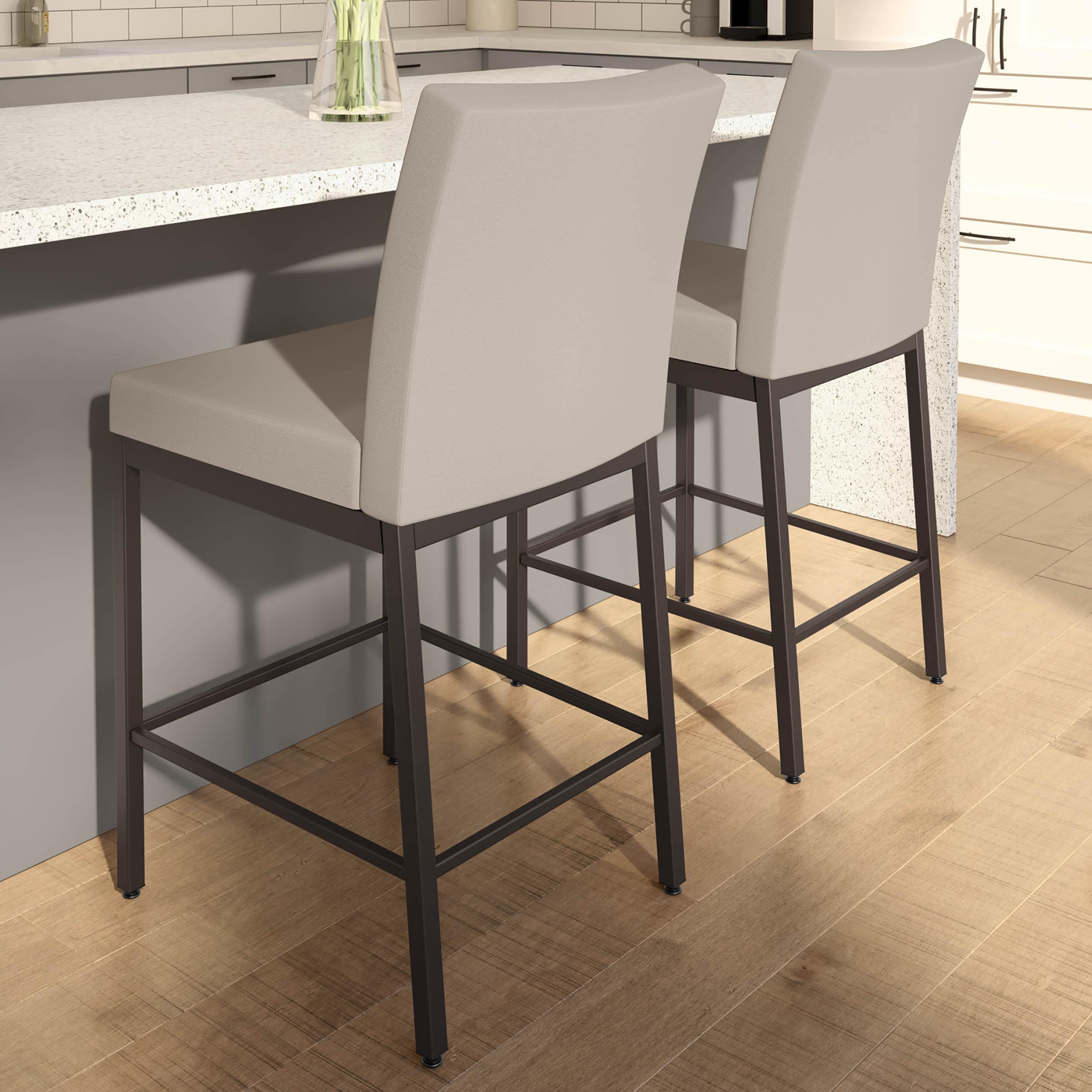 Elegant Perry 26'' Beige Faux Leather Counter Stool with Metallic Base