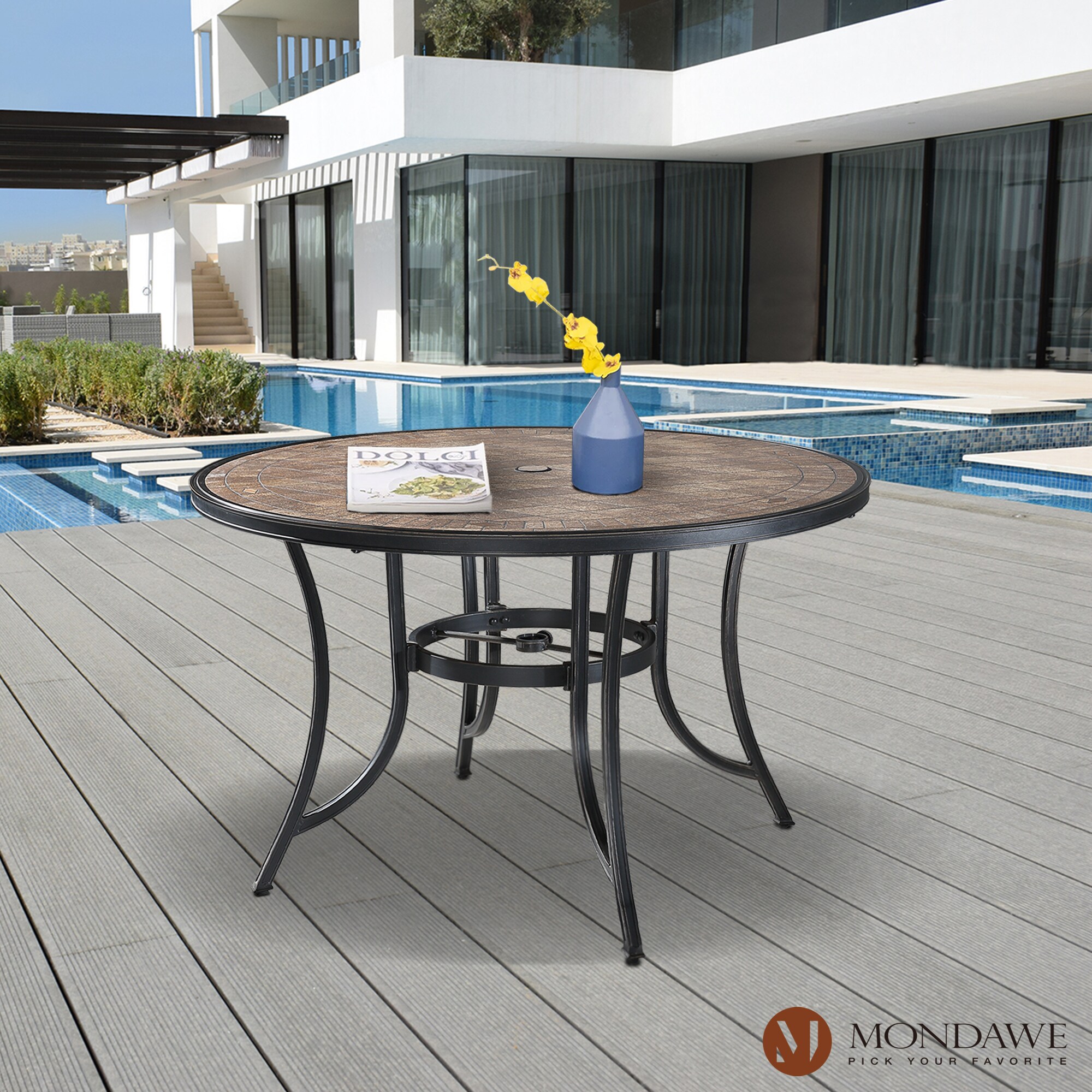 Mondawe Aluminum Round Outdoor Dining Table 48 In W X 48 In L With