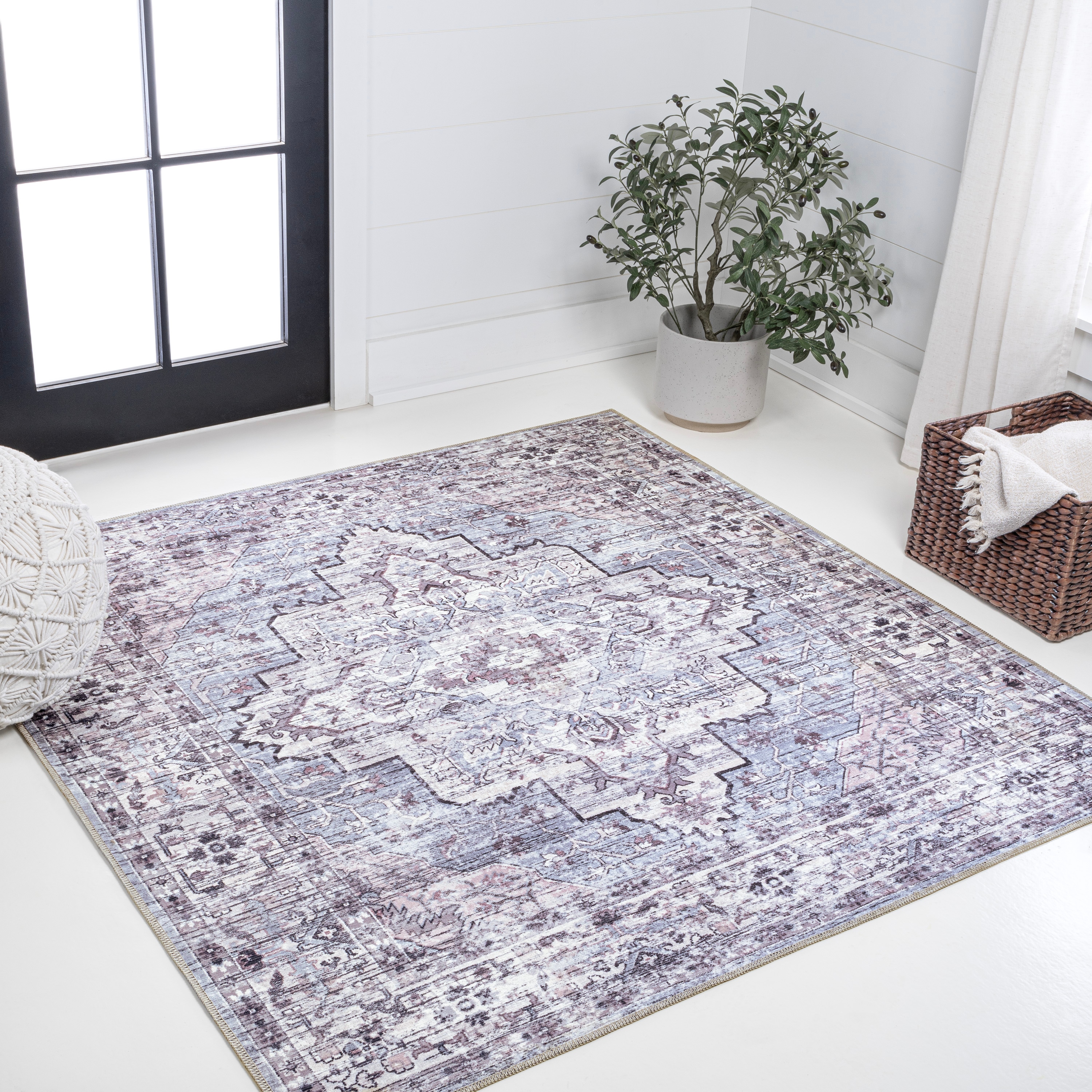 JONATHAN  Y WSH102A-8SQ WASHABLE Didim Boho 8 x 8 (ft) Loomed Polypropylene Gray/Purple Square Indoor Medallion Bohemian/Eclectic Machine washable Area rug