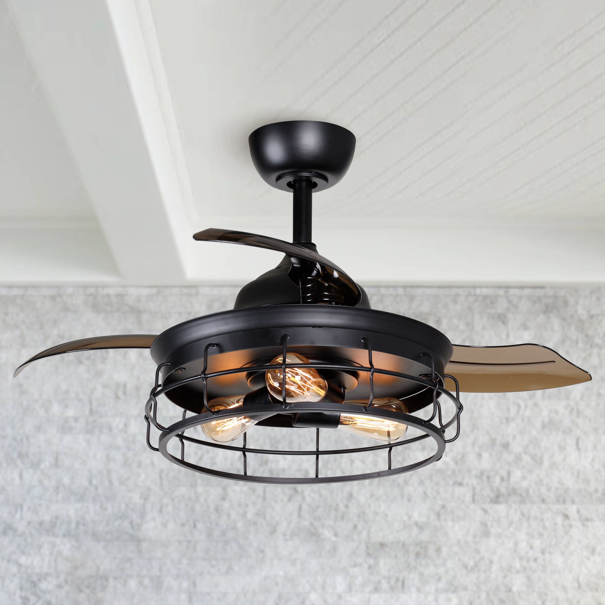 Matrix Decor 36-in Integrated LED Black with Brushed Blades Fandelier Ceiling Fan With Light - Remote Included ( 3 -Blade )