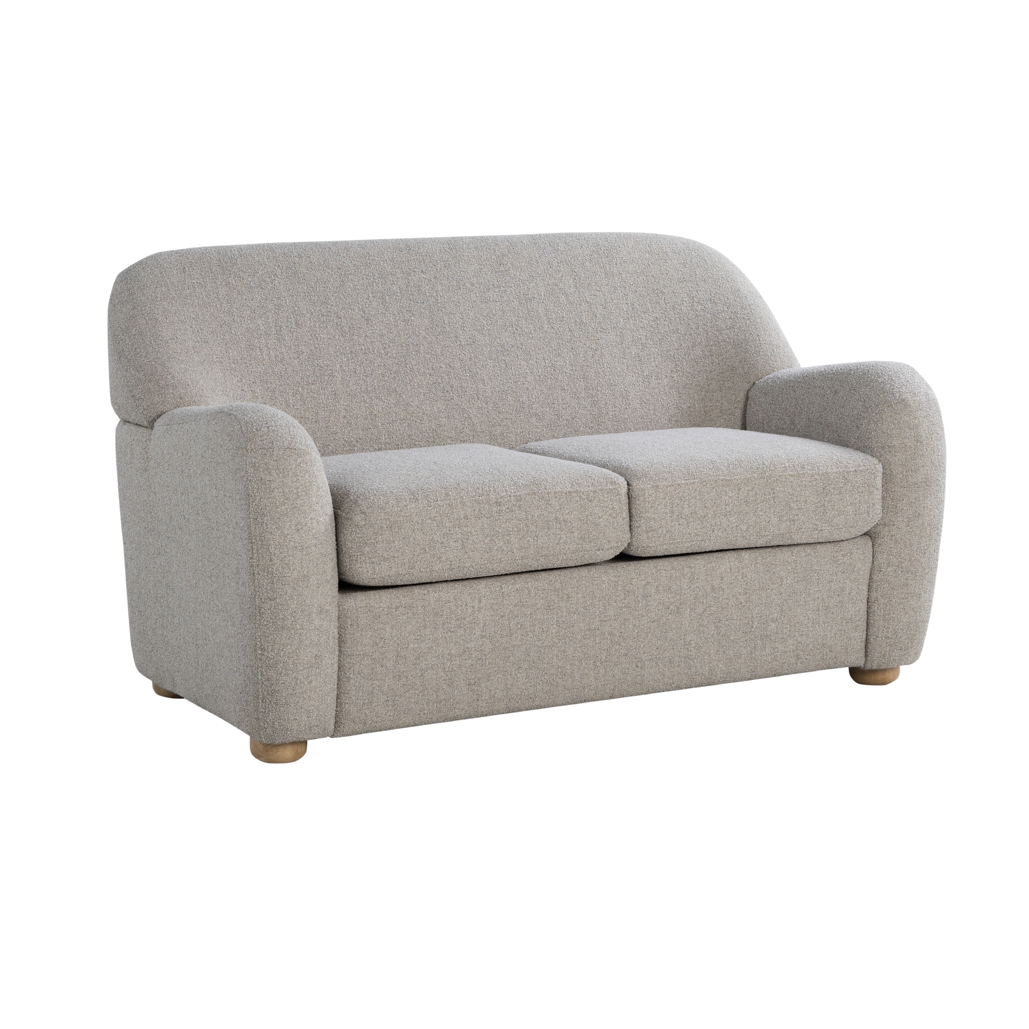 Pebble Gray Boucle Fabric Loveseat with Round Arms and Storage