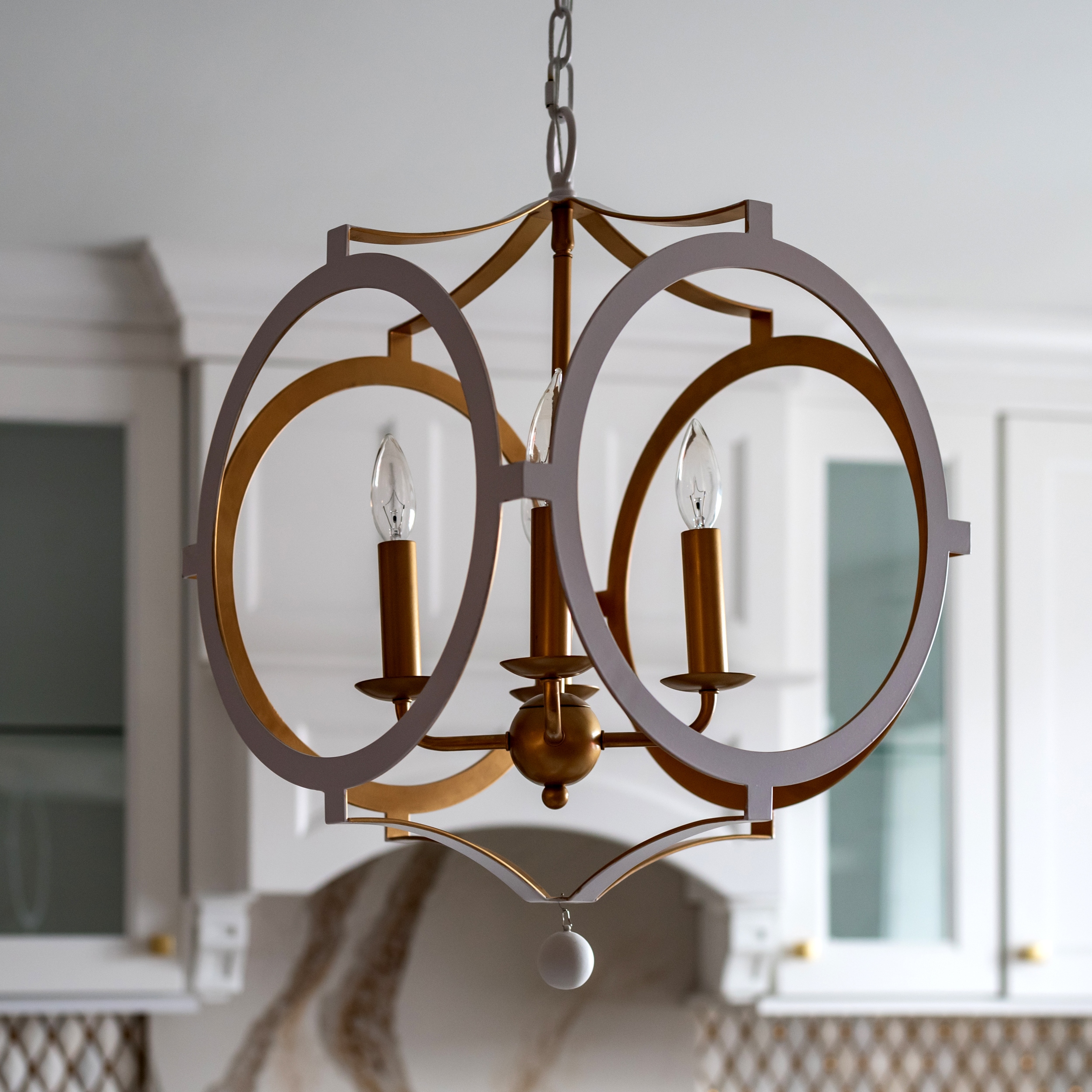 Odelle Matte White and Antique Gold 4-Light Geometric Chandelier