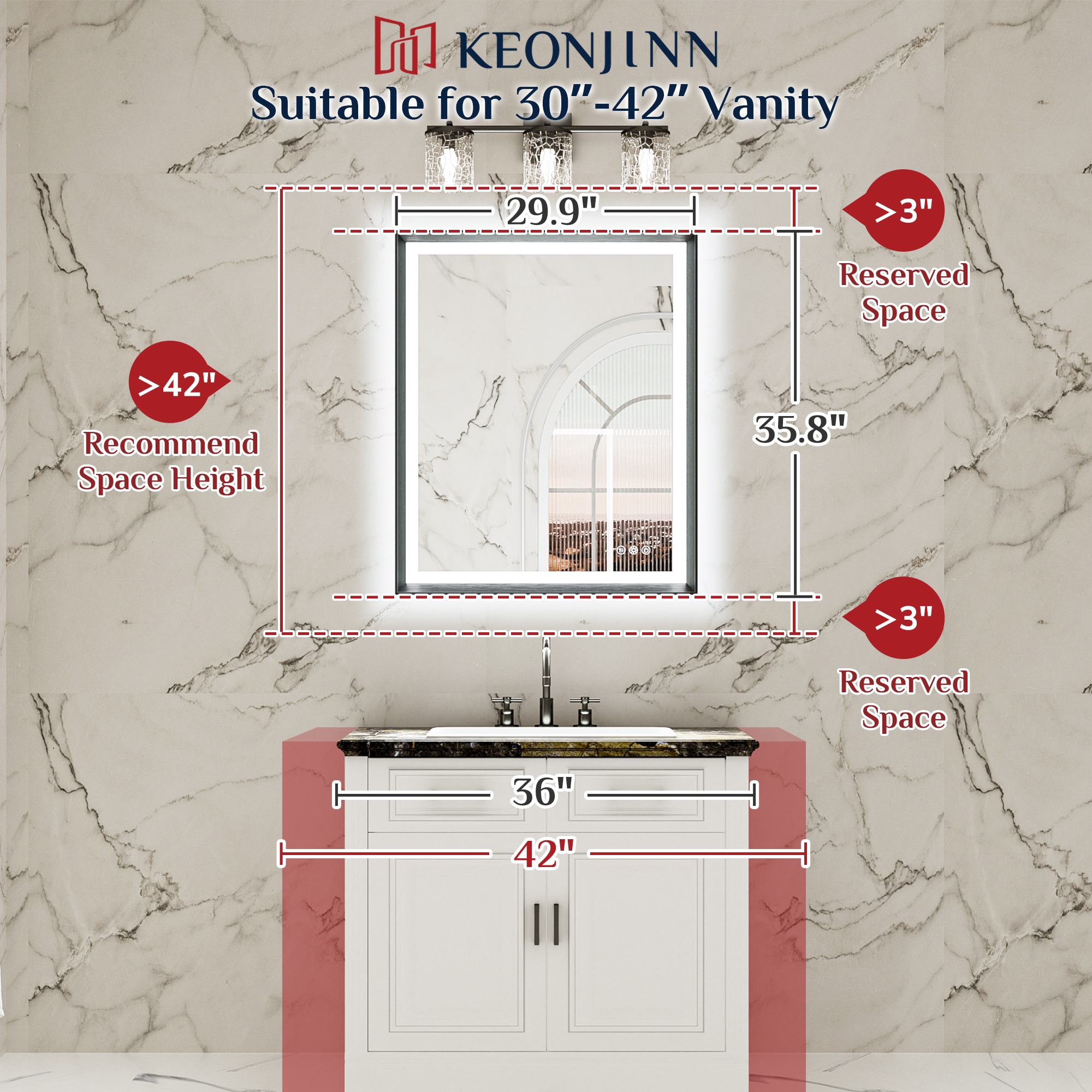 Keonjinn LW-ZBGSSW-7691GD Framed-Bath-Mirrors - View #3