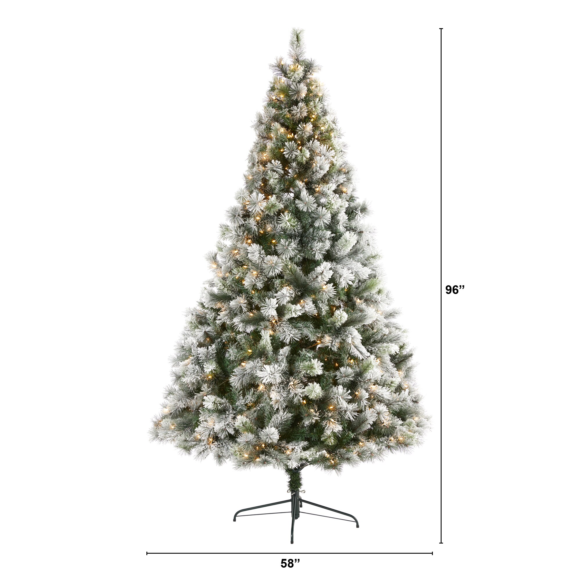 Nearly Natural 8-ft Pine Pre-lit Flocked Artificial Christmas Tree with ...