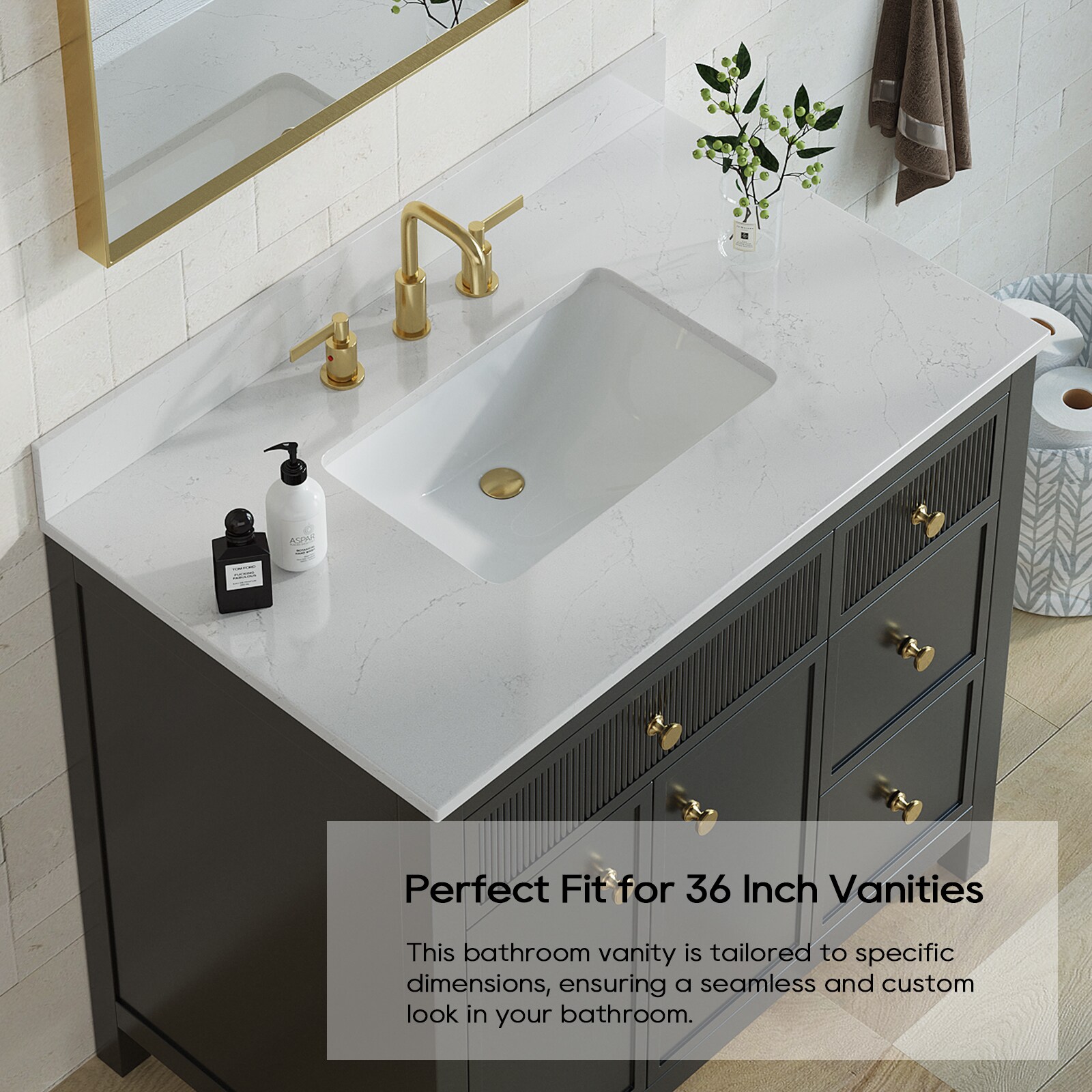 Bianco Bella 37" White Quartz Undermount Single Sink Vanity Top