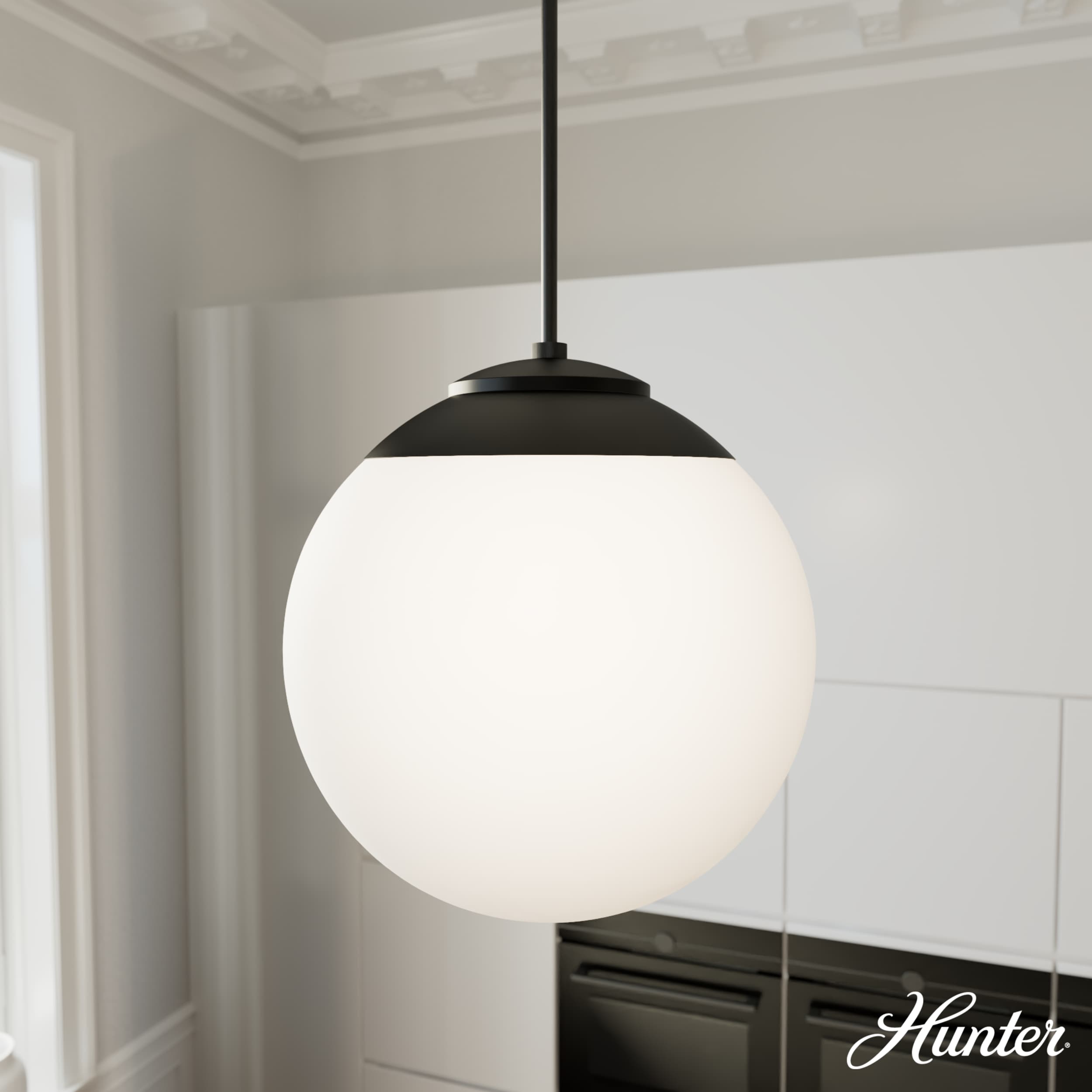 Hepburn Matte Black 16" Globe Pendant with White Glass