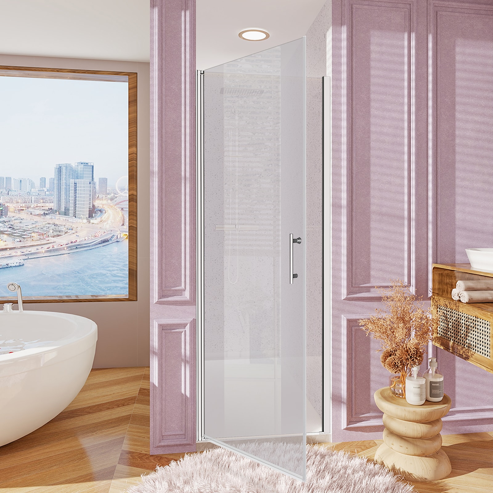 Forclover FRISD28CH Pivot Frameless Shower Door Chrome 28-in to 29-3/8-in W x 72-in H Frameless Clear Glass Pivot Shower door