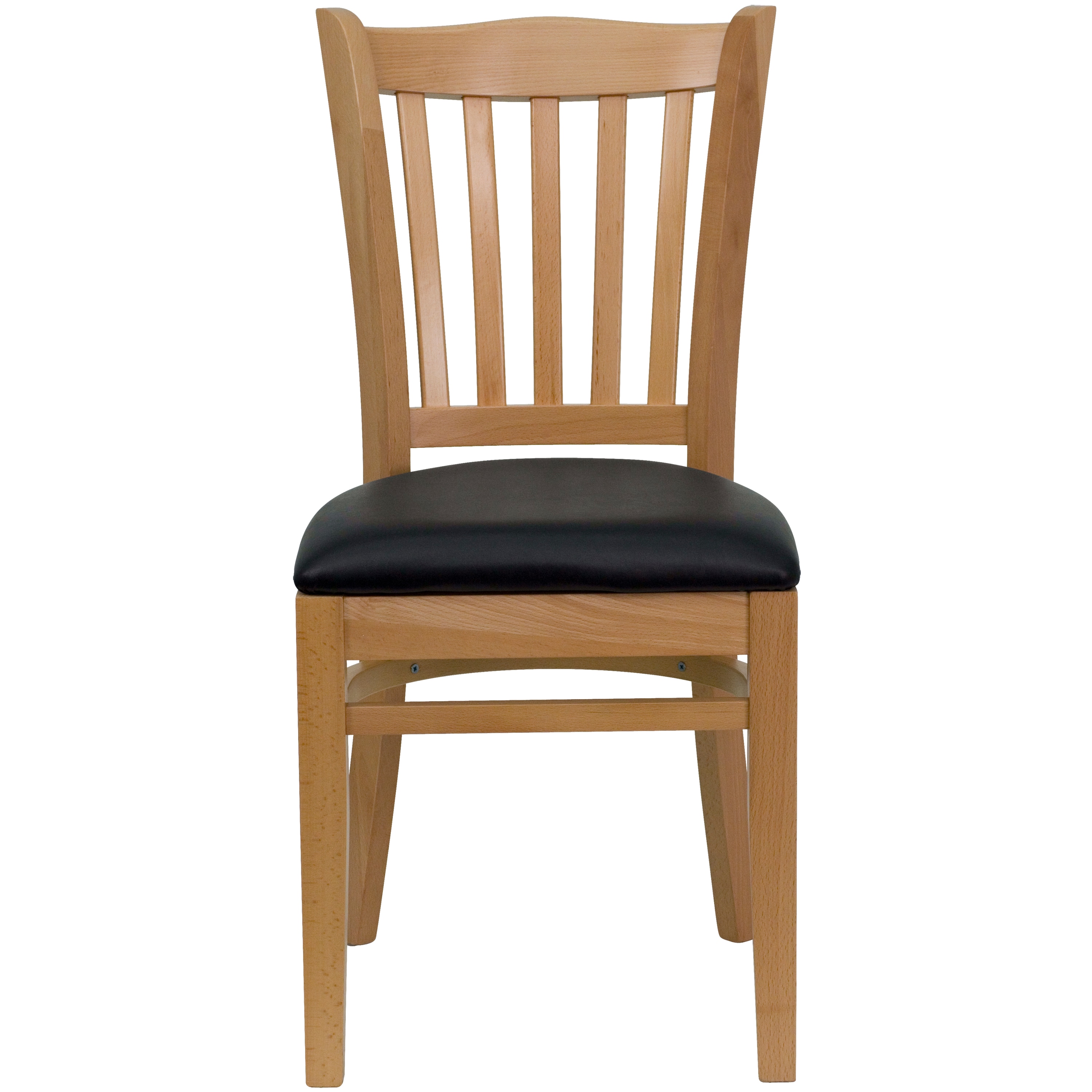 Elegant Windsor High Slat Side Chair in Natural Wood with Black Vinyl Seat