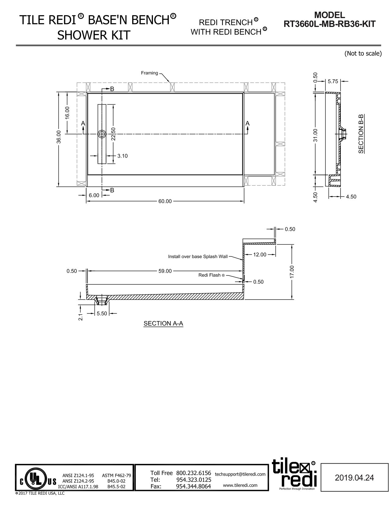 Tile Redi RT3660L-MB-RB36-KIT Shower-Floors - View #7