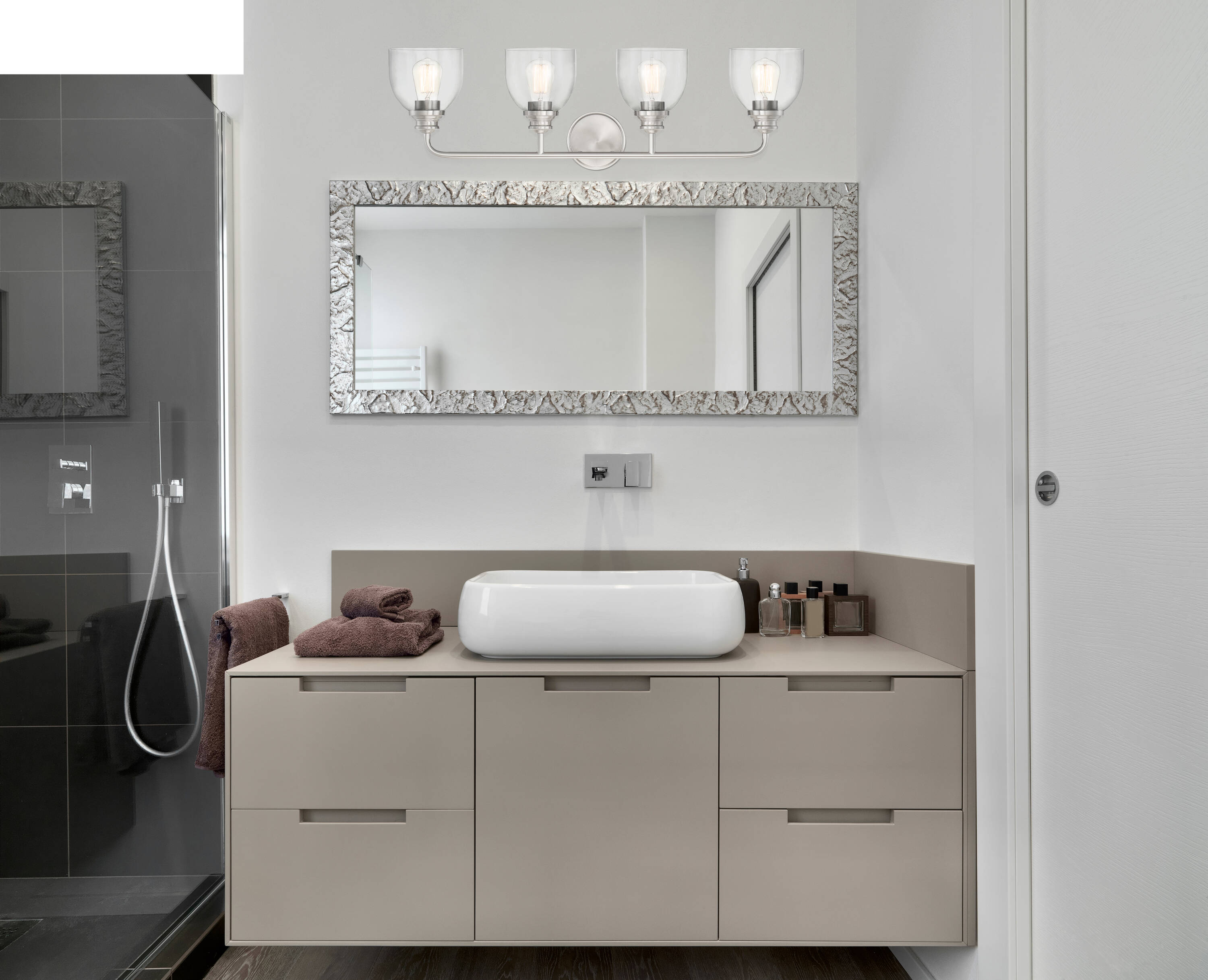 Satin Nickel 4-Light Vanity with Clear Glass Shades