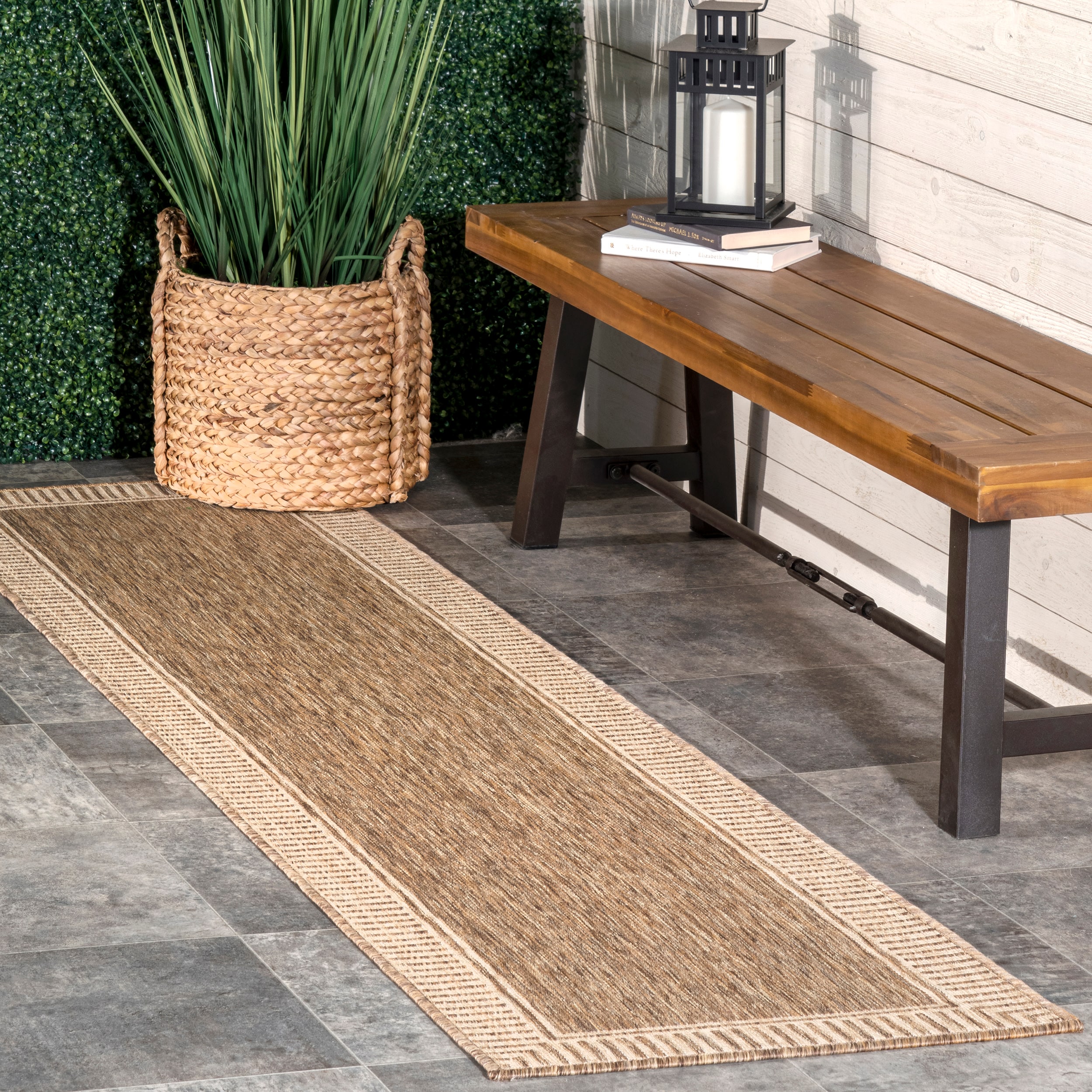 nuLOOM GBCB02B-208 Asha 2 x 8 (ft) Loomed Synthetic Light Brown Rectangular Indoor/Outdoor Border Runner rug