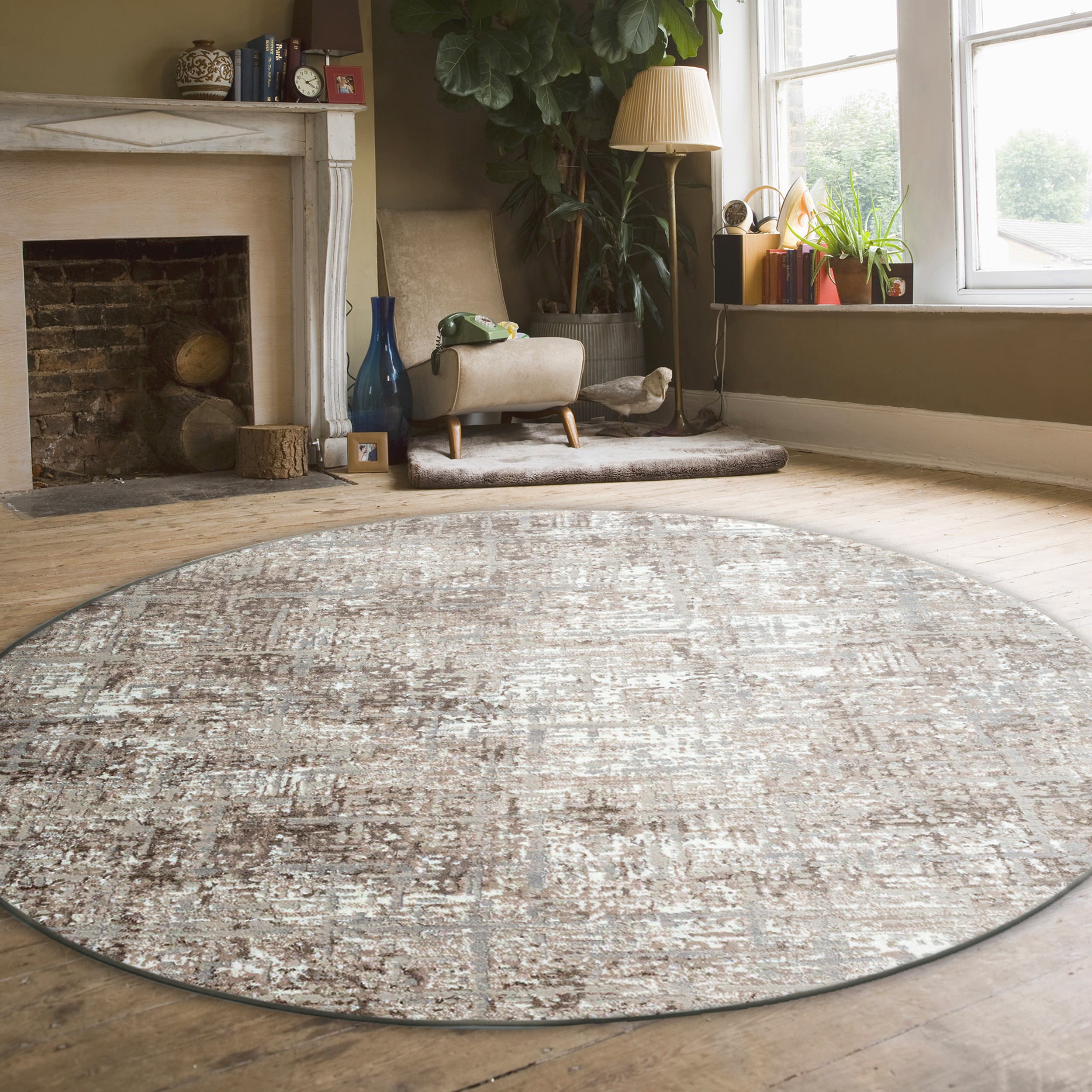 Radici USA 1241/1006/BEIGE Livigno 8 x 8 (ft) Loomed Polypropylene Beige Round Indoor Abstract Mid-Century Modern Area rug