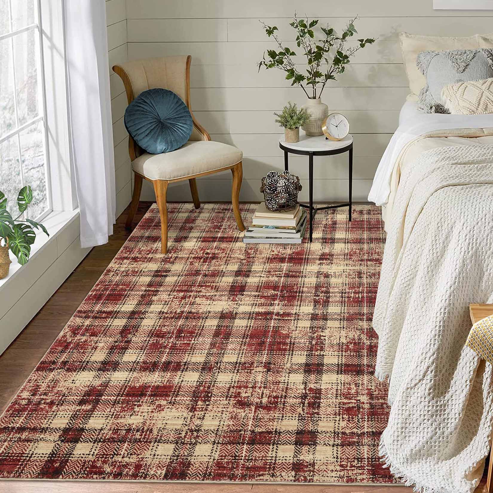 Garvee YXY-LO-PHO-13CGC4E2 5 x 7 (ft) Loomed Polyester Red Rectangular Indoor Geometric Mid-Century Modern Machine washable Area rug