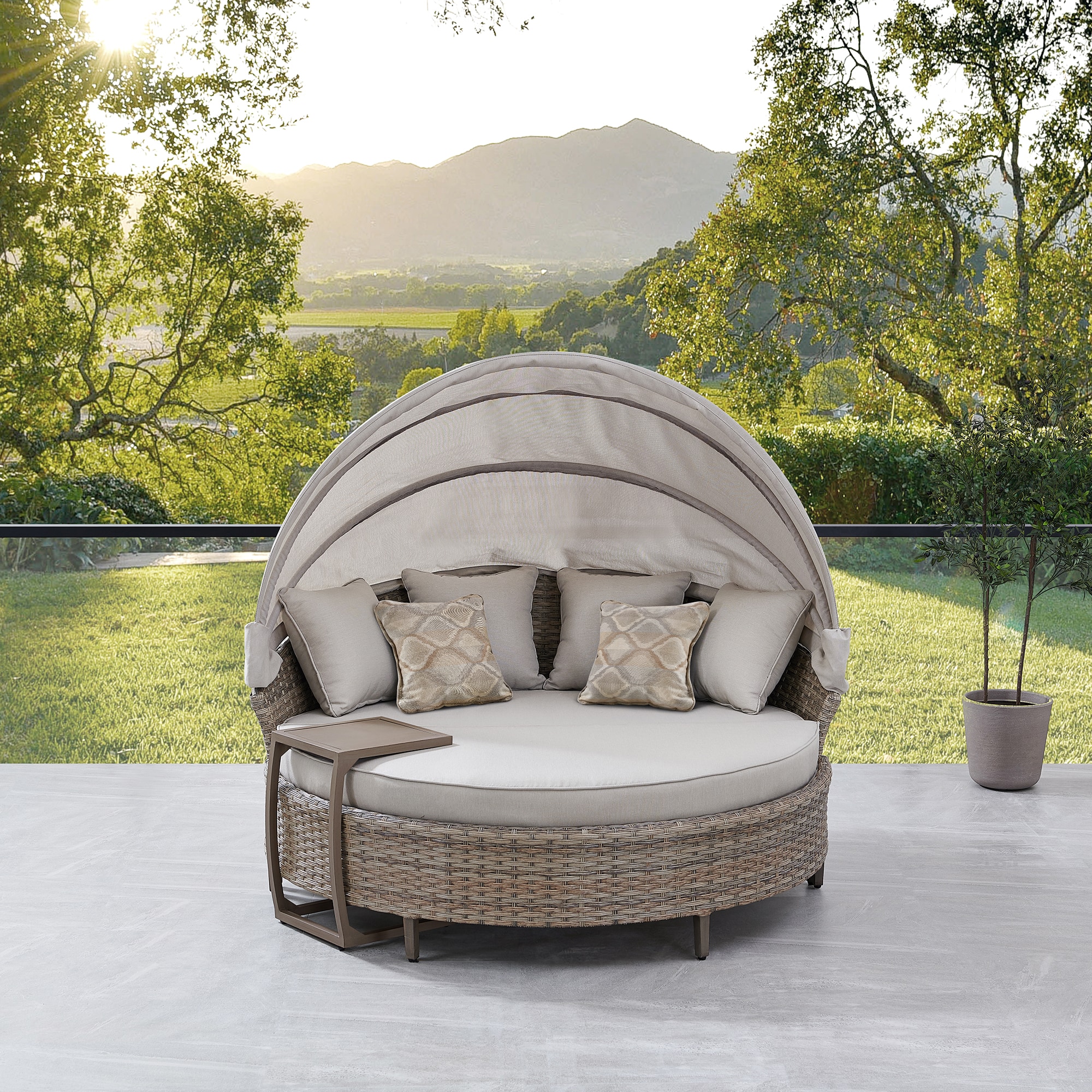 OVE Decors Bottega Wicker Outdoor Daybed with Tan Cushion(S) and ...