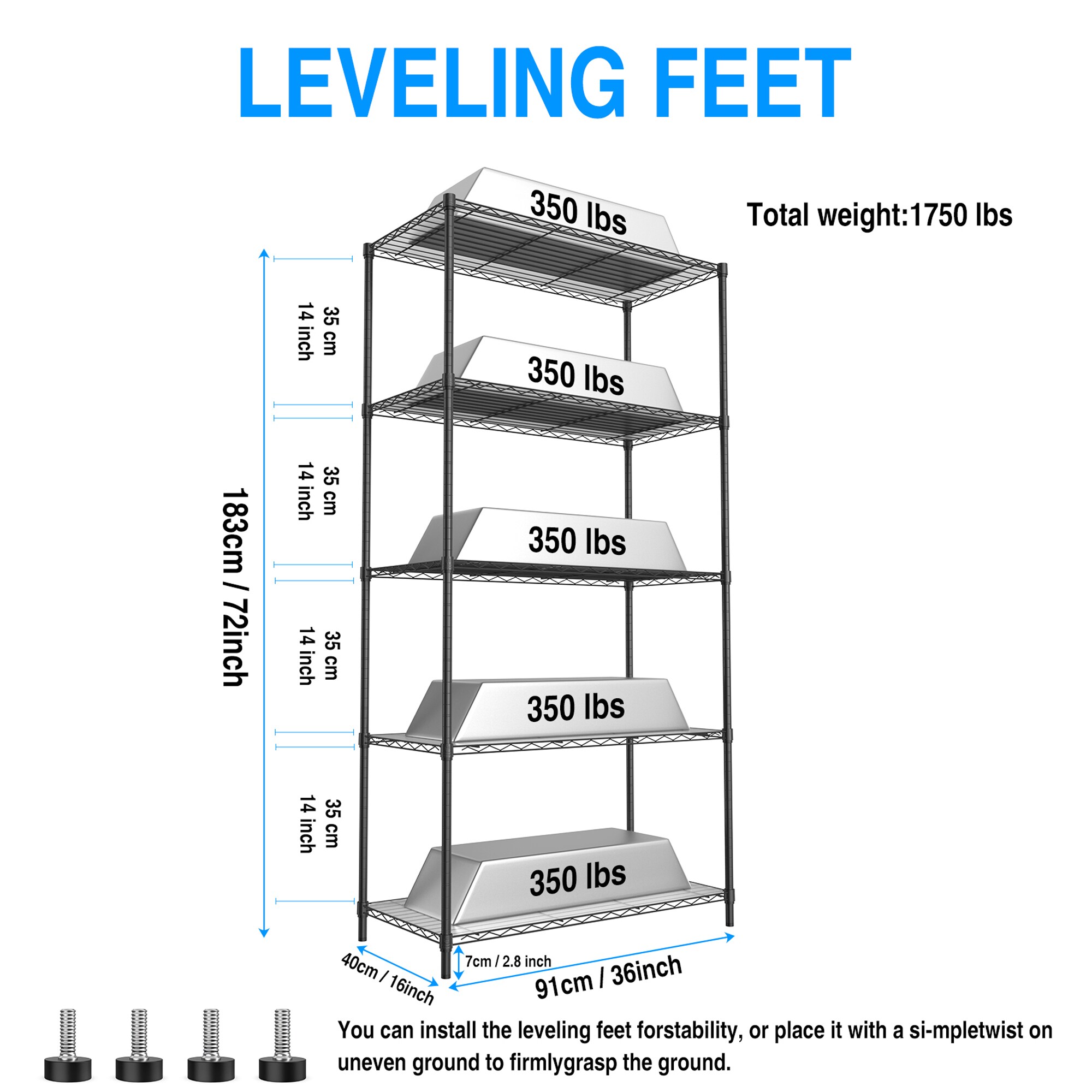 Gaierptone Metal Heavy Duty 5-Tier Utility Shelving Unit (36-in W x 16 ...