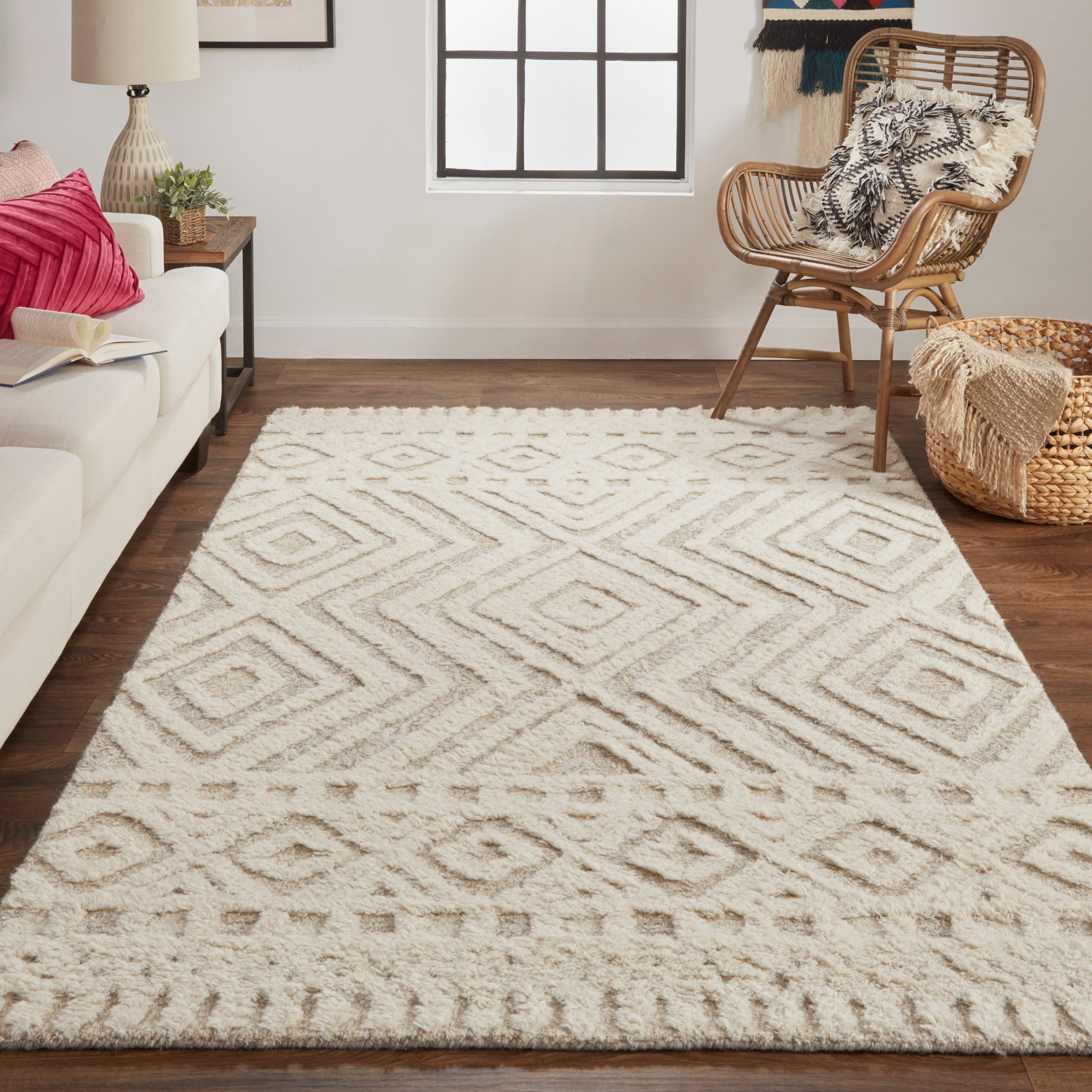Handmade Geometric Blue Wool 27" Tufted Easy-Care Rug