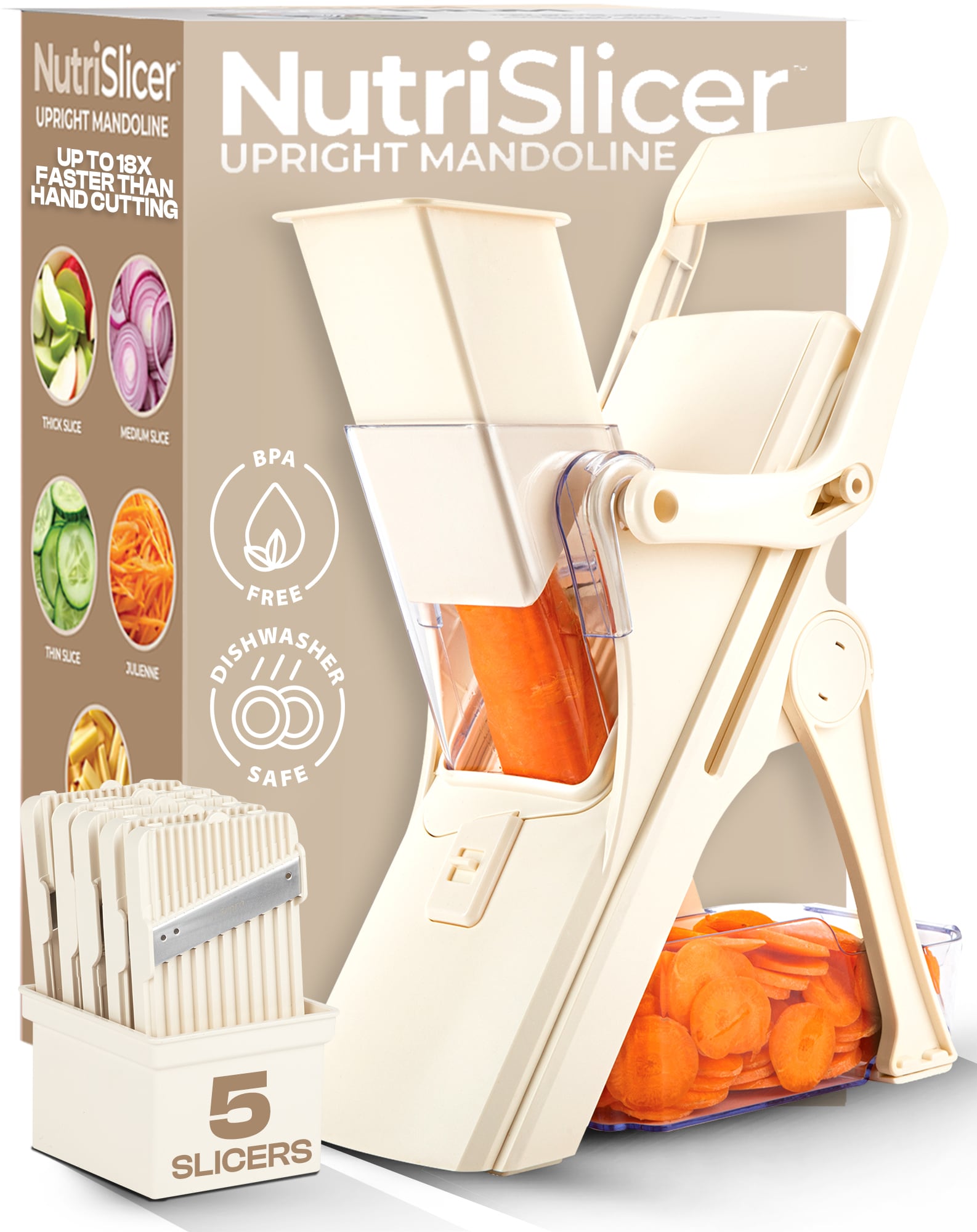 As Seen on TV 2355 Nutri Slicer Mandoline 5-in-1 Multi-Functional Portable Countertop Kitchen Mandoline in Cream
