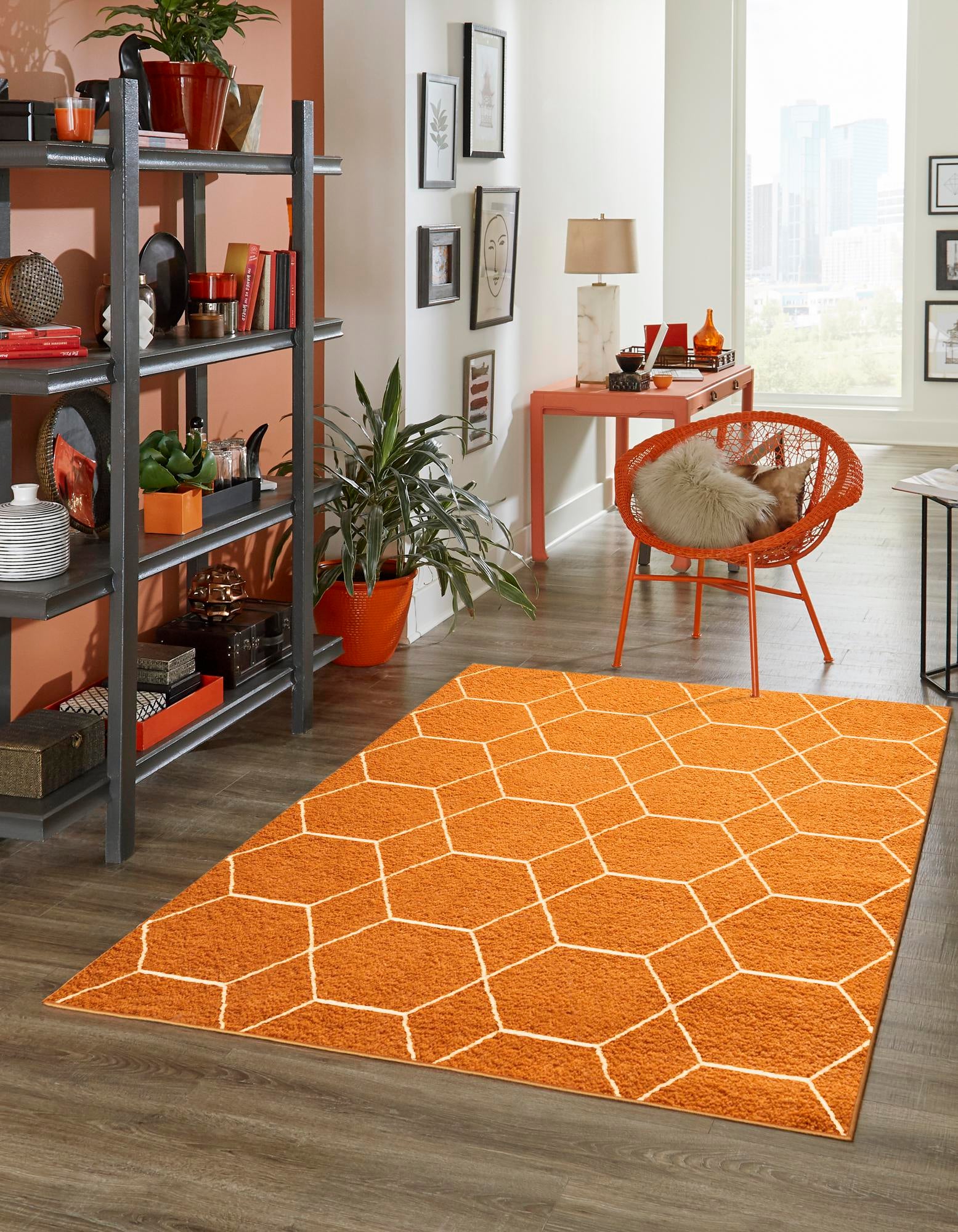 Unique Loom 3146691 Trellis Frieze 7 x 10 (ft) Loomed Polypropylene Orange Rectangular Indoor Trellis Area rug