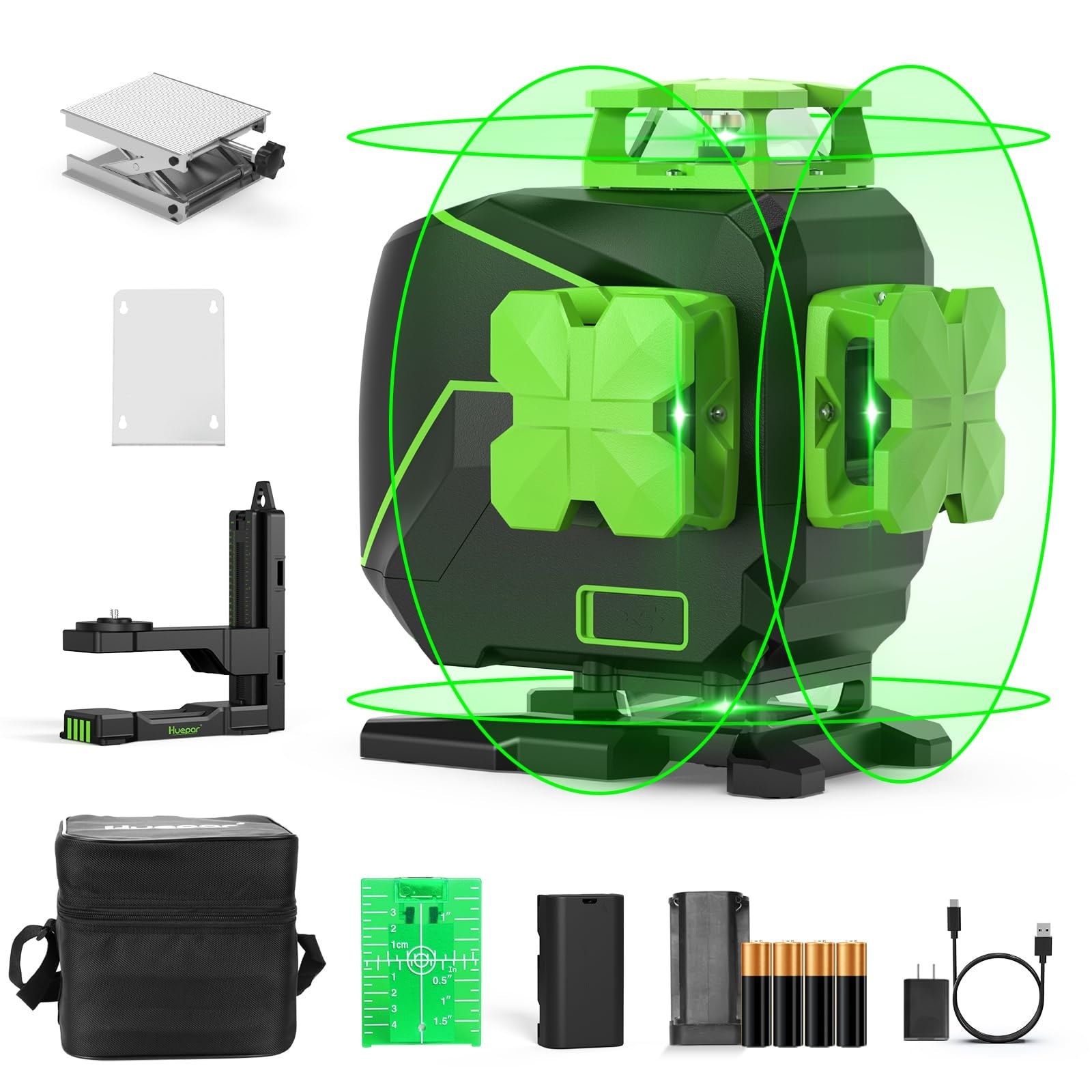 Aoibox  4 x 360 16 Line Self Leveling Green Laser Level with Pulse Mode Magnetic Bracket and Lifting Base