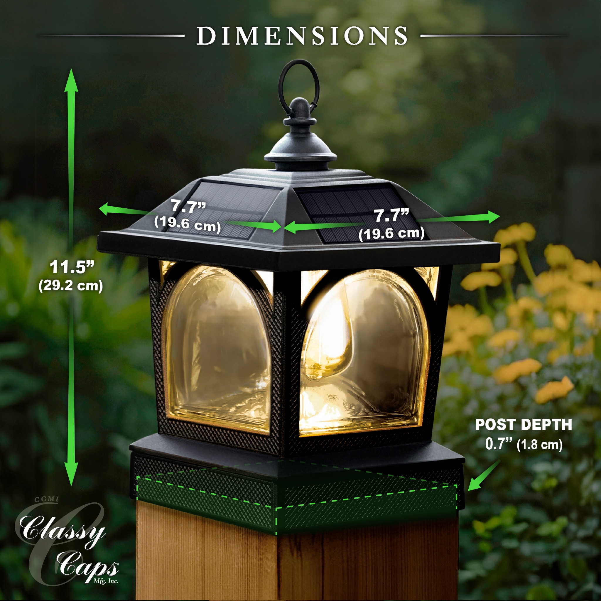 Black Aluminum LED Solar Post Cap Lantern