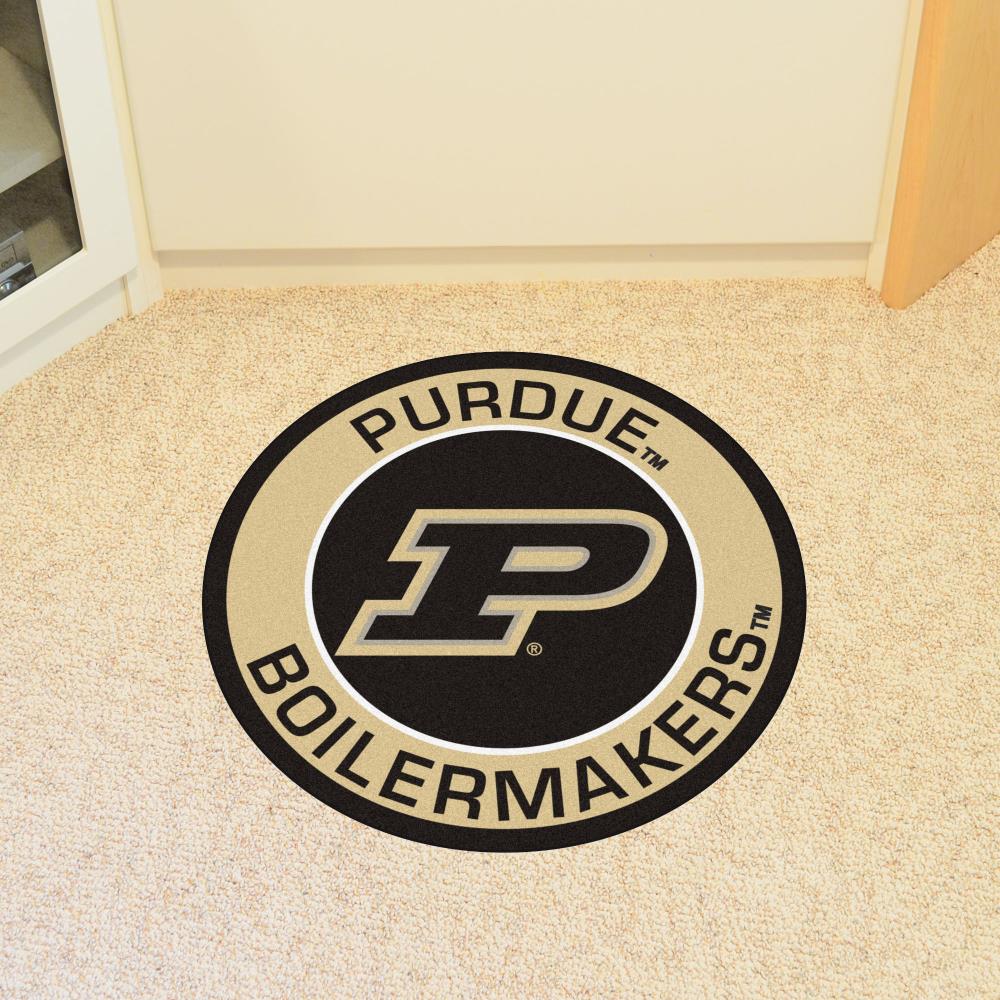 FANMATS 18635 Purdue Boilermakers 2-ft x 2-ft Black Nylon Round Indoor Decorative Sports Door mat