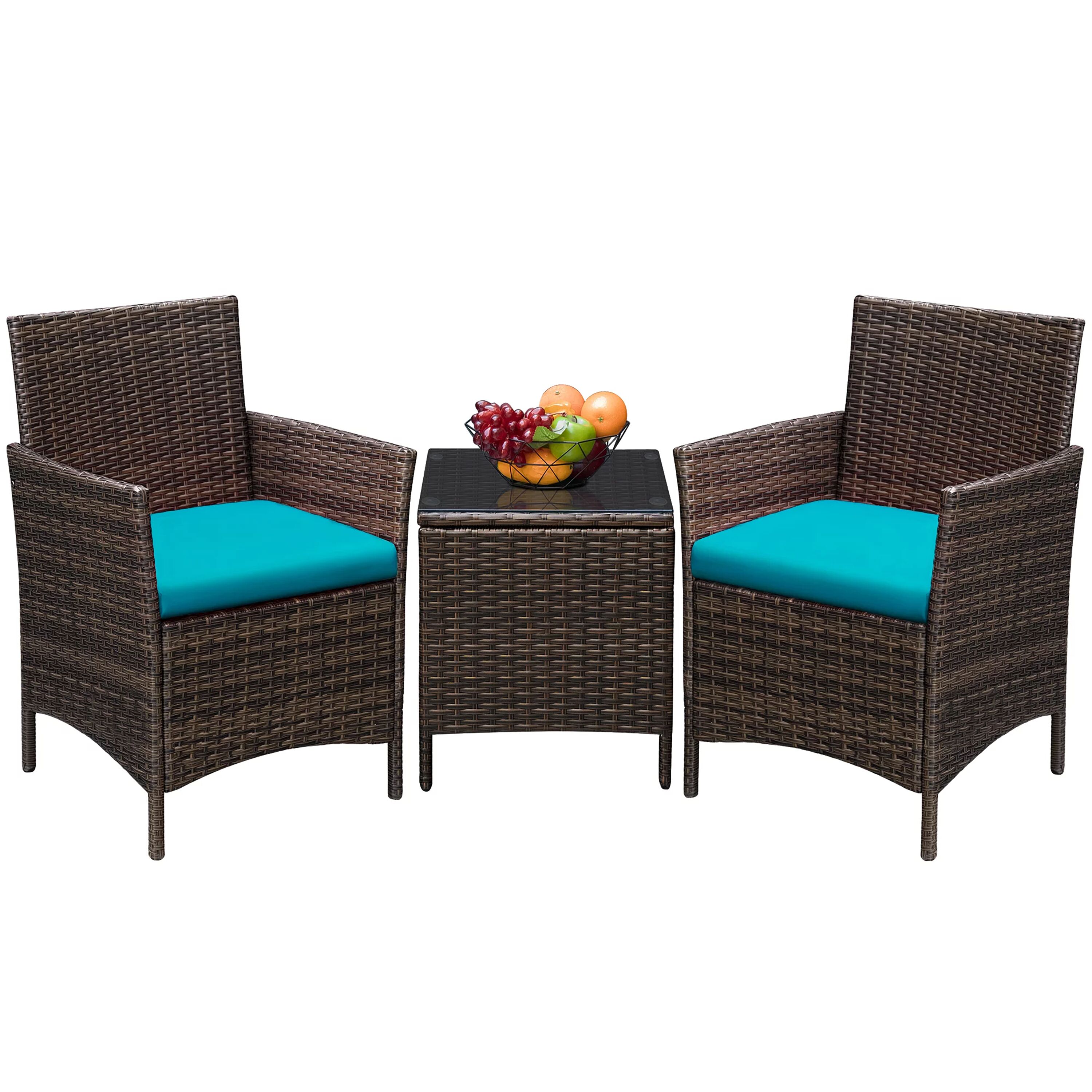 Vineego LS-LCRF938A 3 -Piece Patio Conversation Set with Blue Cushions