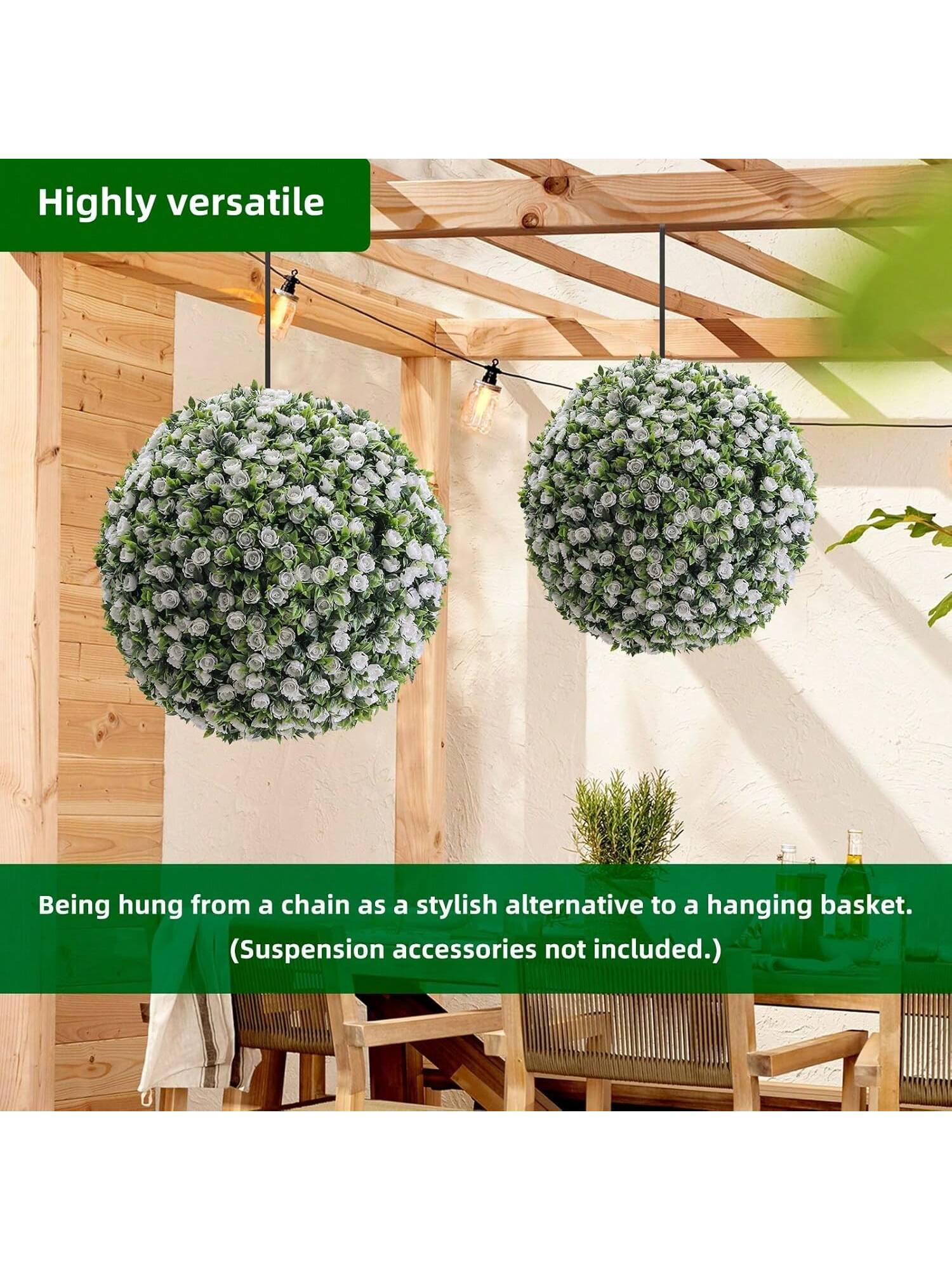 WhizMax GGL-PHO-348NTK38 Artificial Topiary Balls 2PCS  Flower Topiary Ball Decorative Balls for Outdoor Patio Garden and Indoor  Wedding Decoration  White 43cm