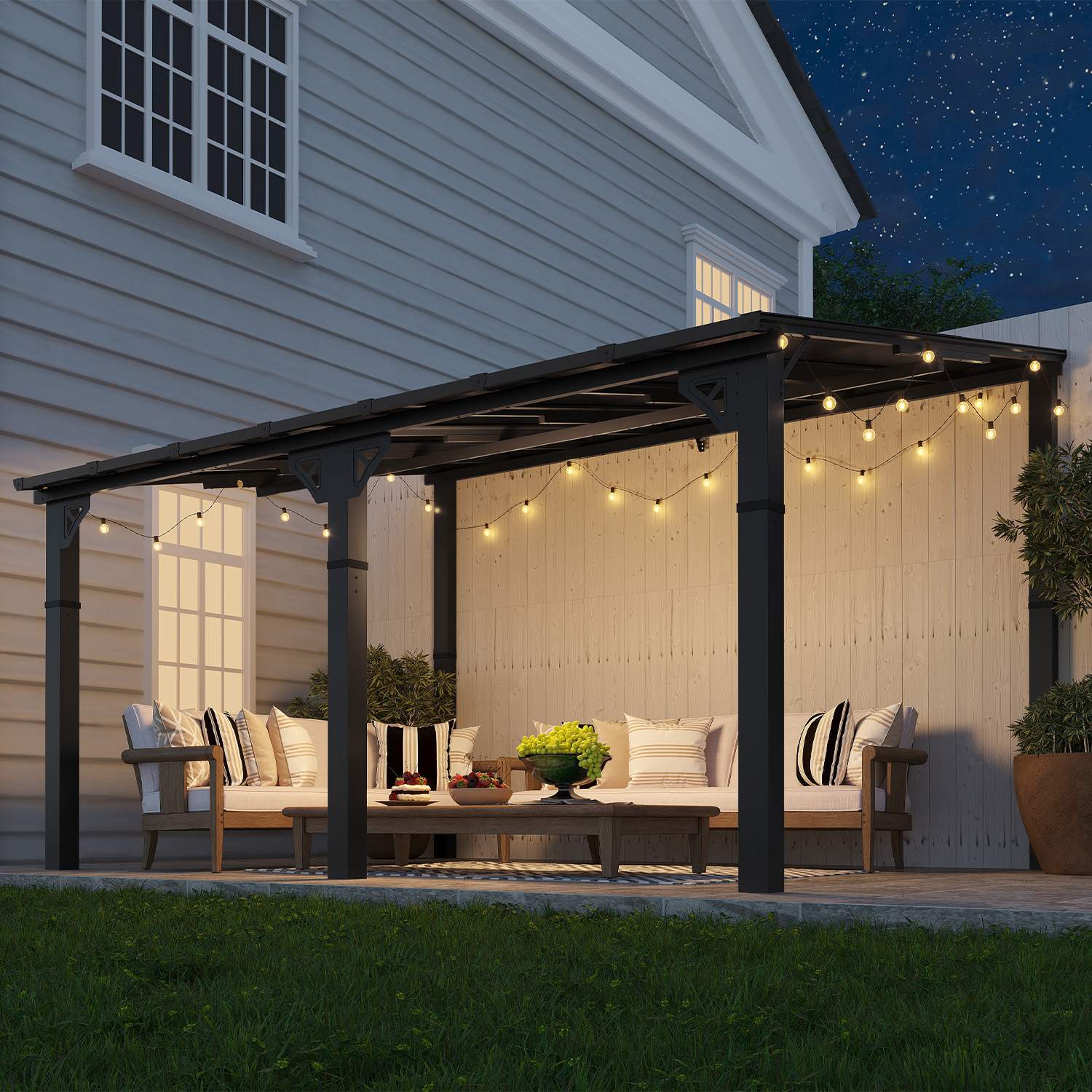 Sunmthink GBSM30B20 14x10FT Outdoor pergola Heavy-Duty Wall-Mounted Structure Designed for Patio Deck and Backyard Large Pergola Awnings for Outdoor Spaces