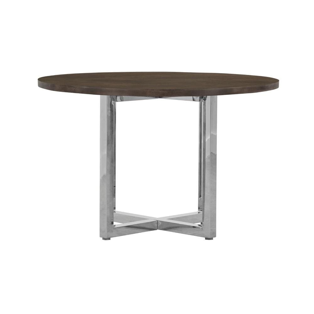 Modus Furniture 1AJ5614W Amalfi Basalt Gray Round Contemporary/Modern Dining Table, Wood Veneer with Chrome Plated Stainless Steel Pedestal Base 48-in L x 30-in H