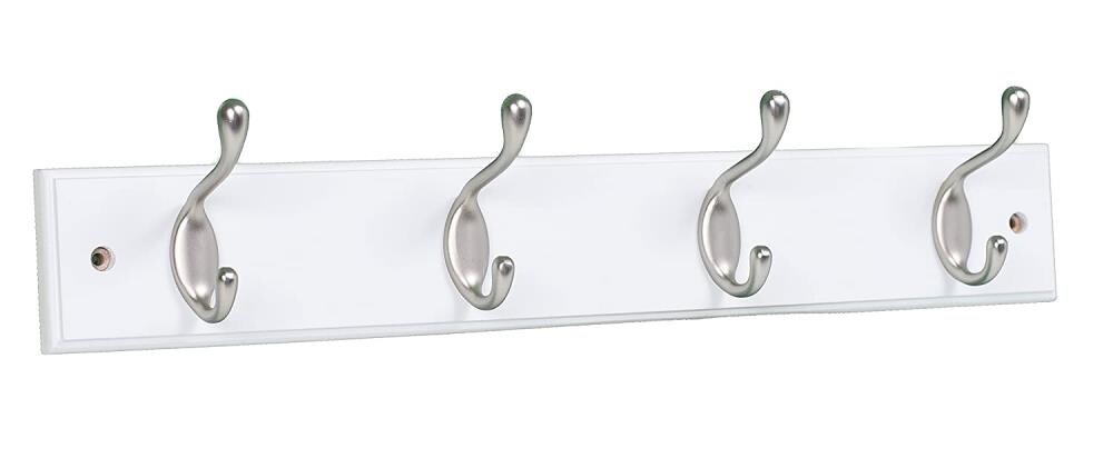 White Wooden Silver Metal Hook Rack