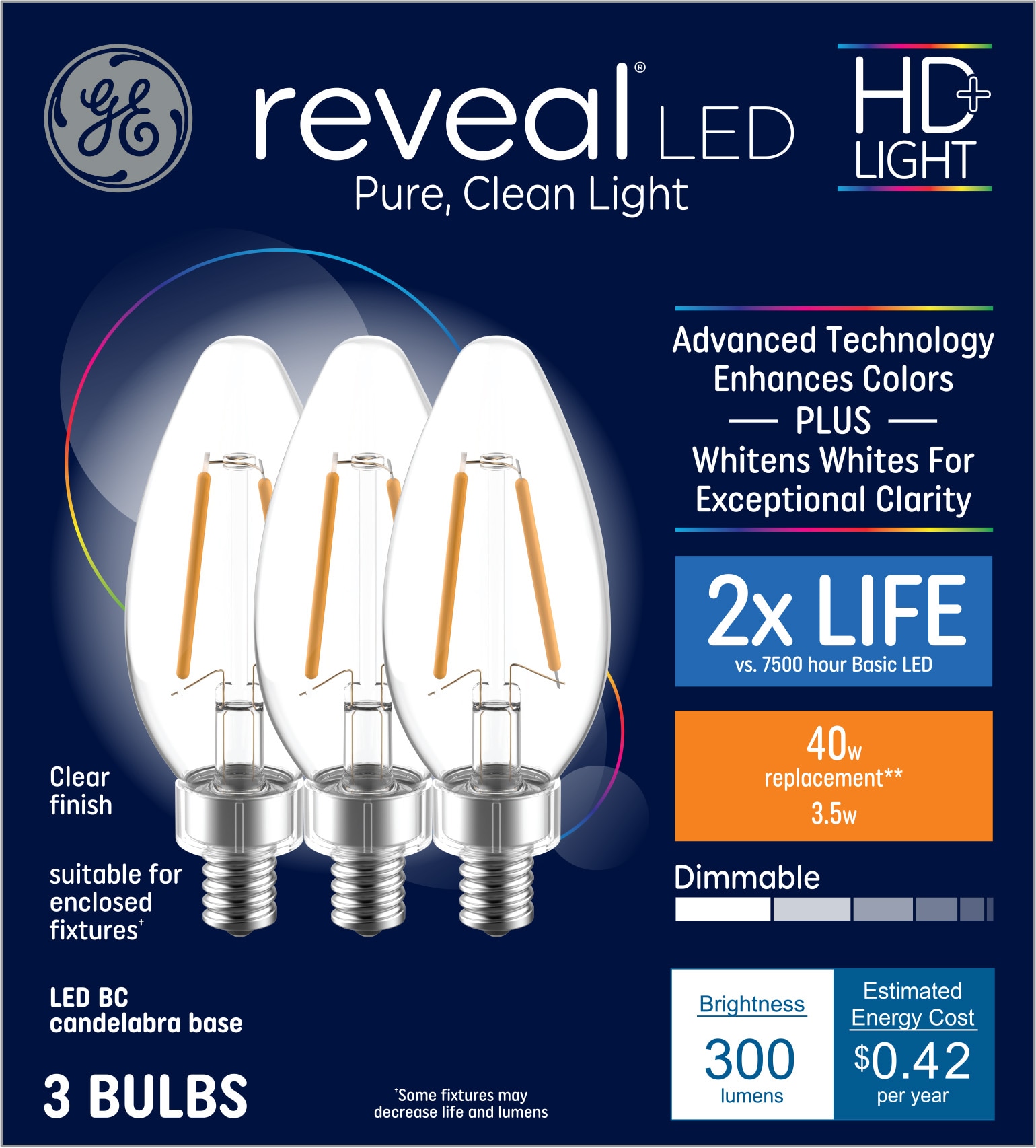 GE 40-Watt EQ B10 Color-enhancing Candelabra Base (E-12) Dimmable LED Light (3-Pack) in Light Bulbs department at