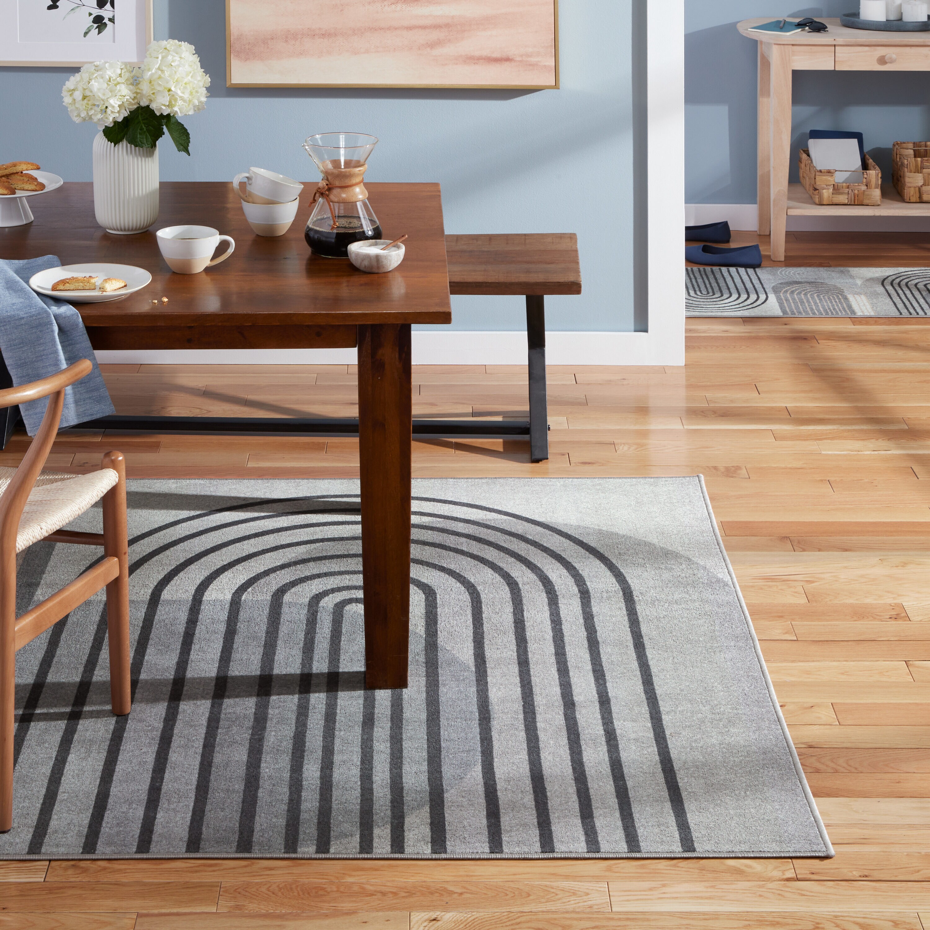 Avani Retro Arch Gray and Blue Washable Area Rug