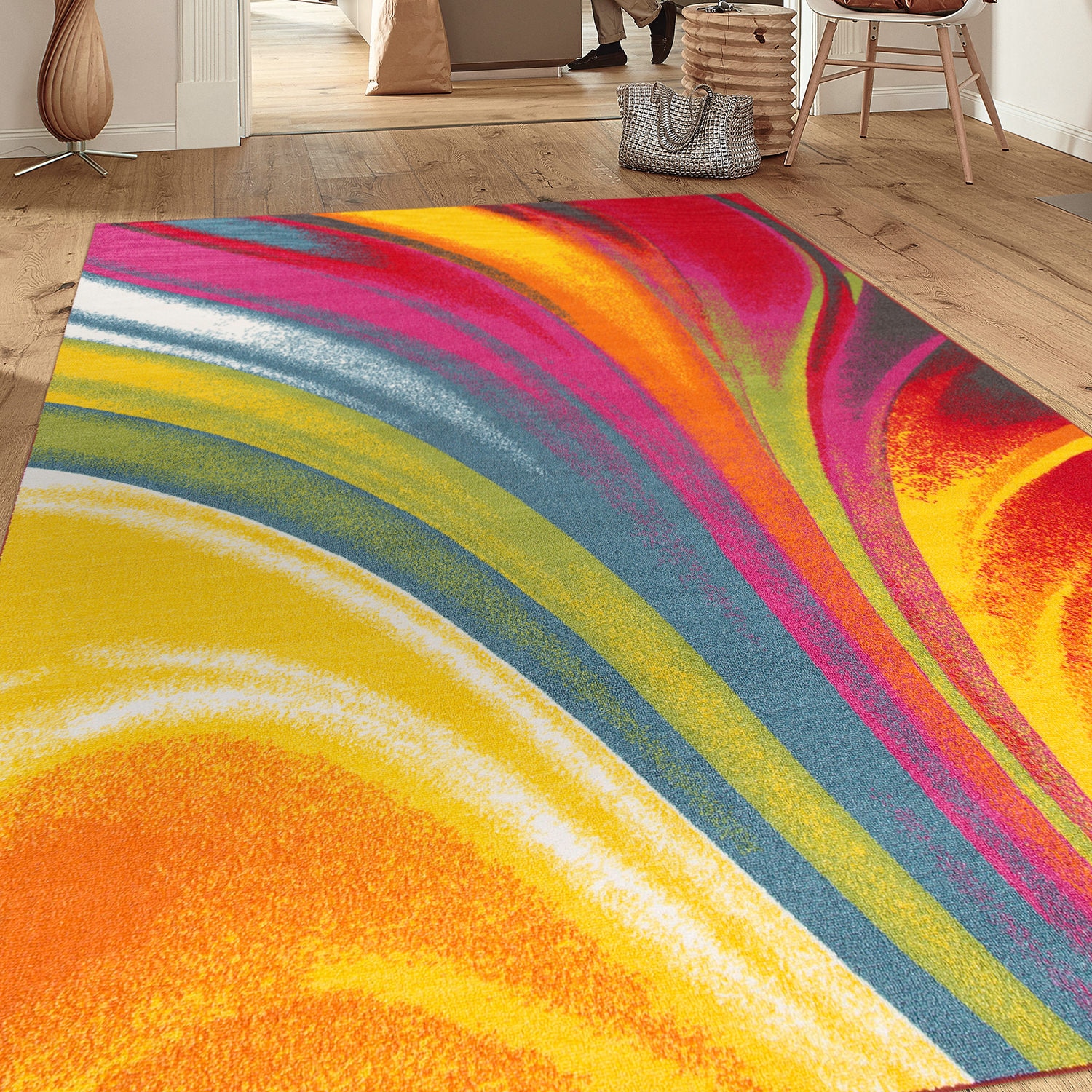 Multicolored Waves 5' x 7' Synthetic Area Rug