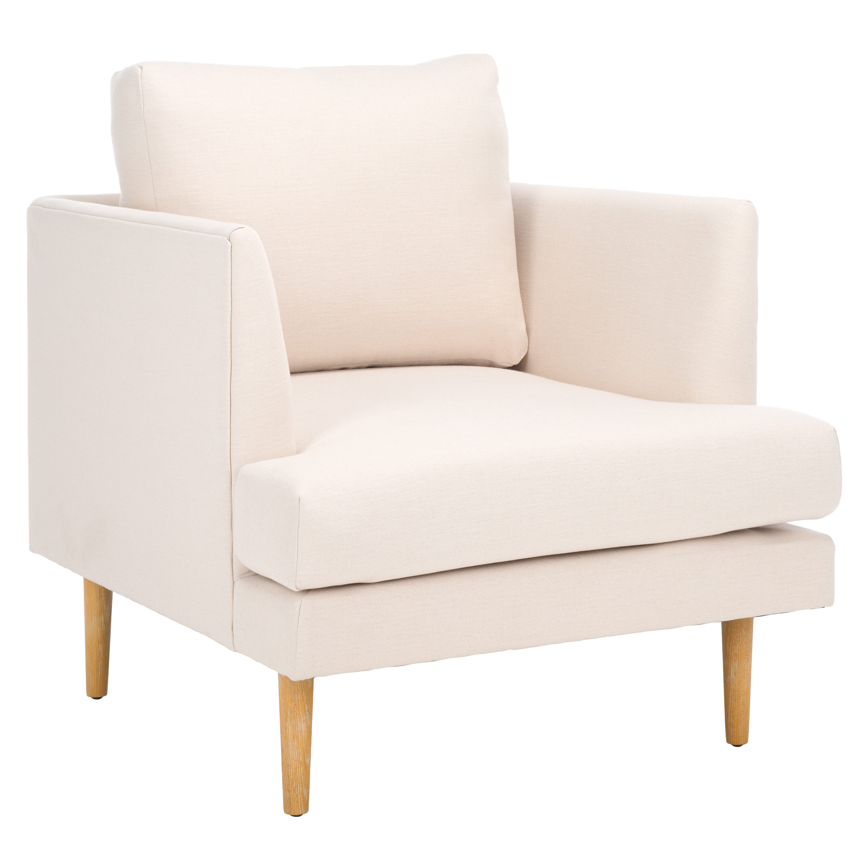 Bone Fabric Accent Chair with White-Washed Wood Legs