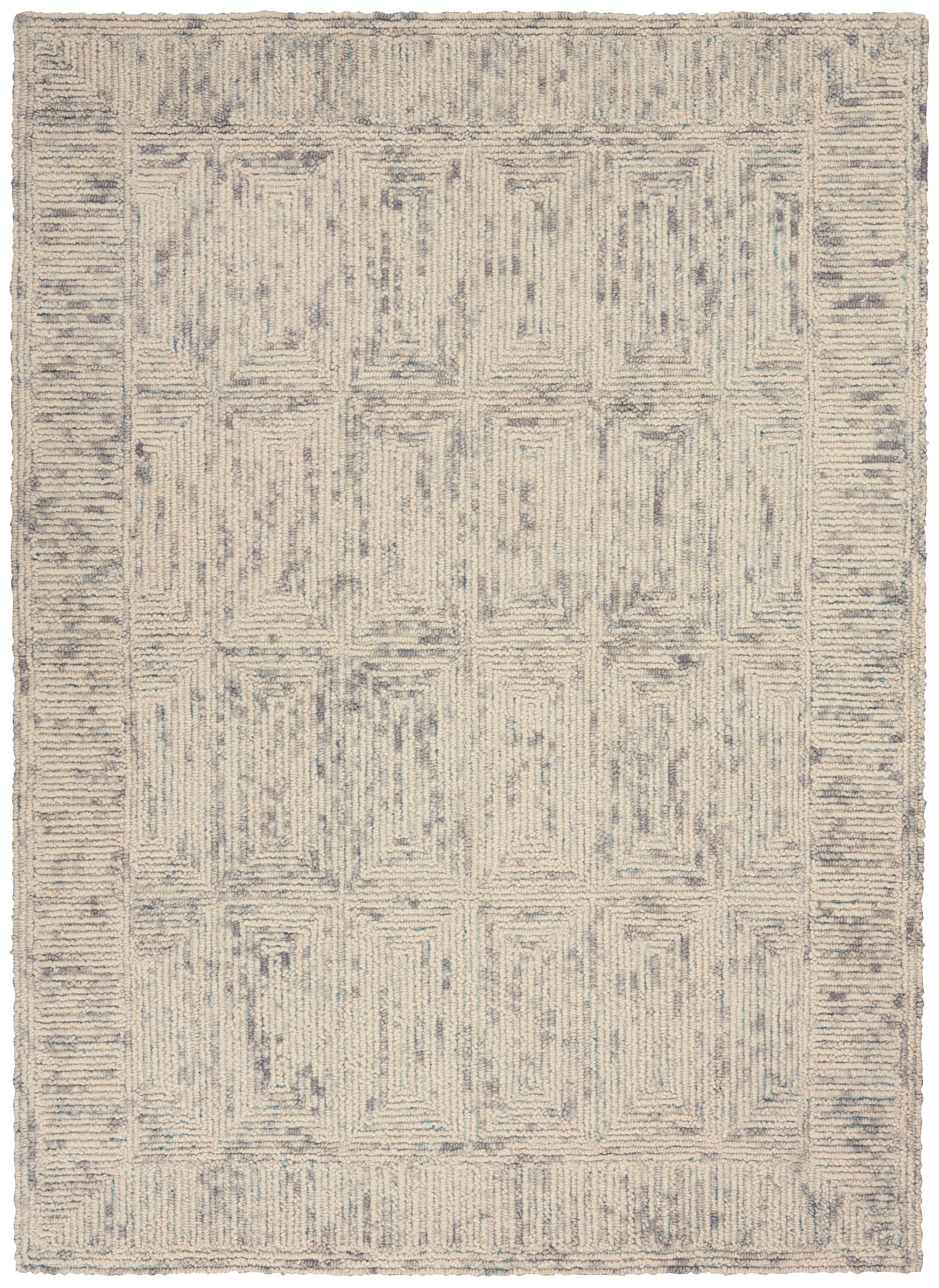 Handmade Ivory, Grey, and Teal Wool Area Rug 5' x 7'