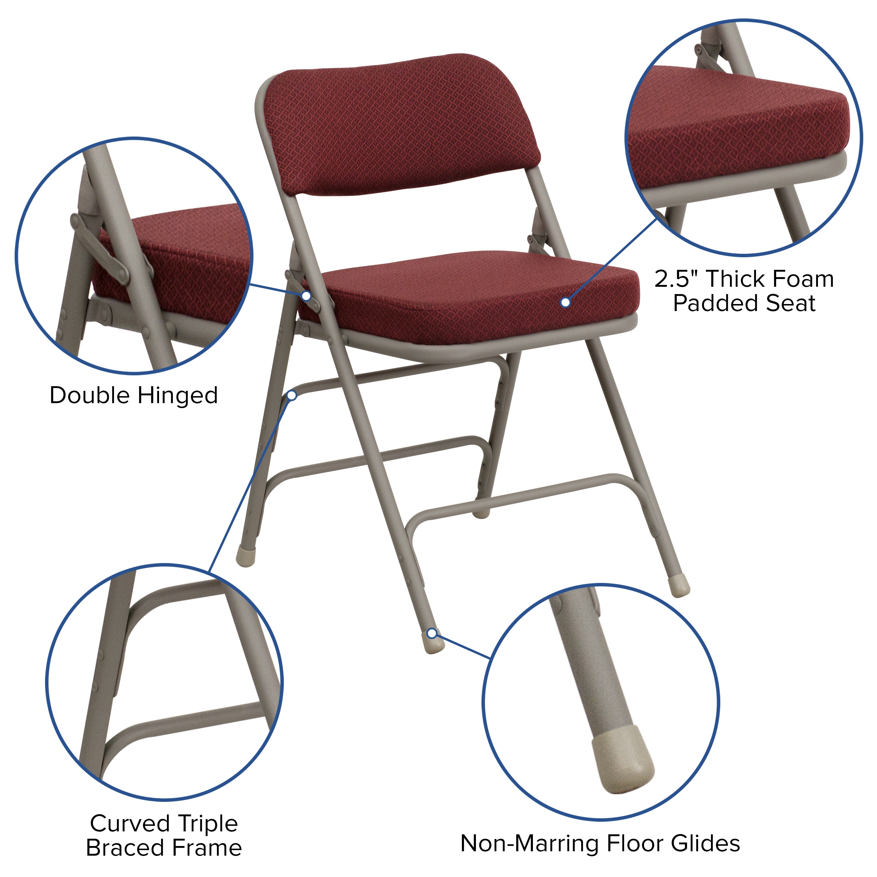 Hercules Series Burgundy Fabric Metal Folding Chair with Adjustable Height