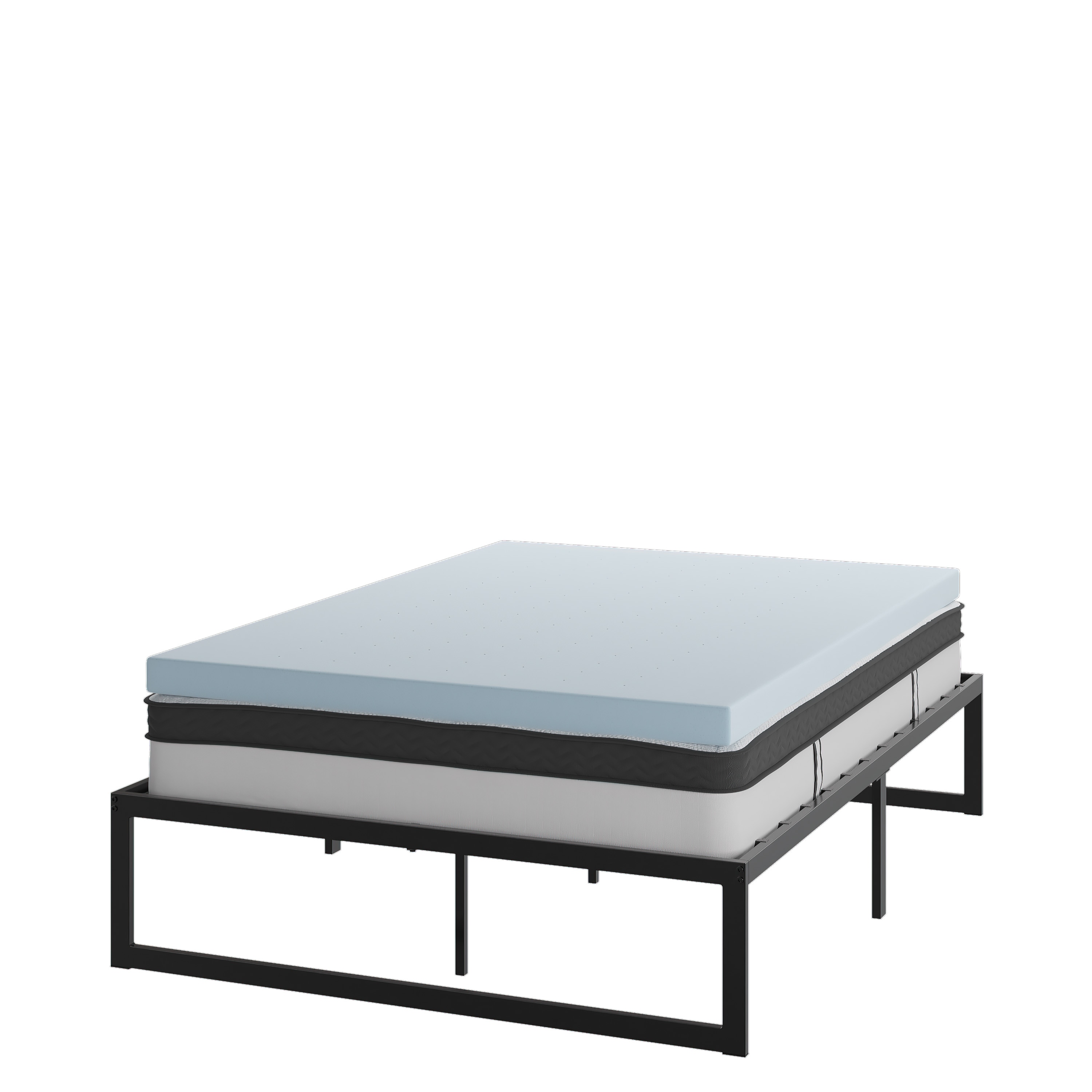 Flash Furniture 14 Inch Metal Platform Bed Frame with 10 Inch Pocket Spring Mattress and 3 inch Cool Gel Memory Foam Topper - Full Full Contemporary -  XU-BD10-10PSM3M35-F-GG
