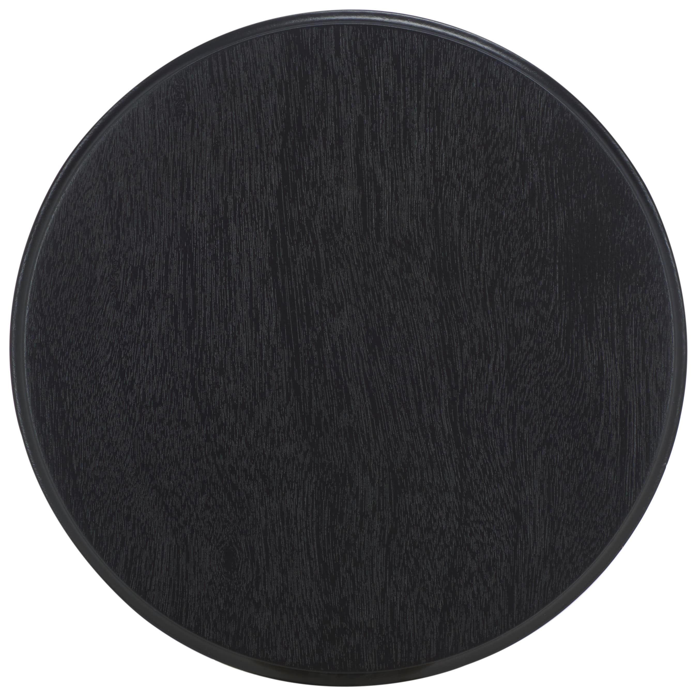 Matte Black Round Wavy Wood Accent Table, 15" x 22"